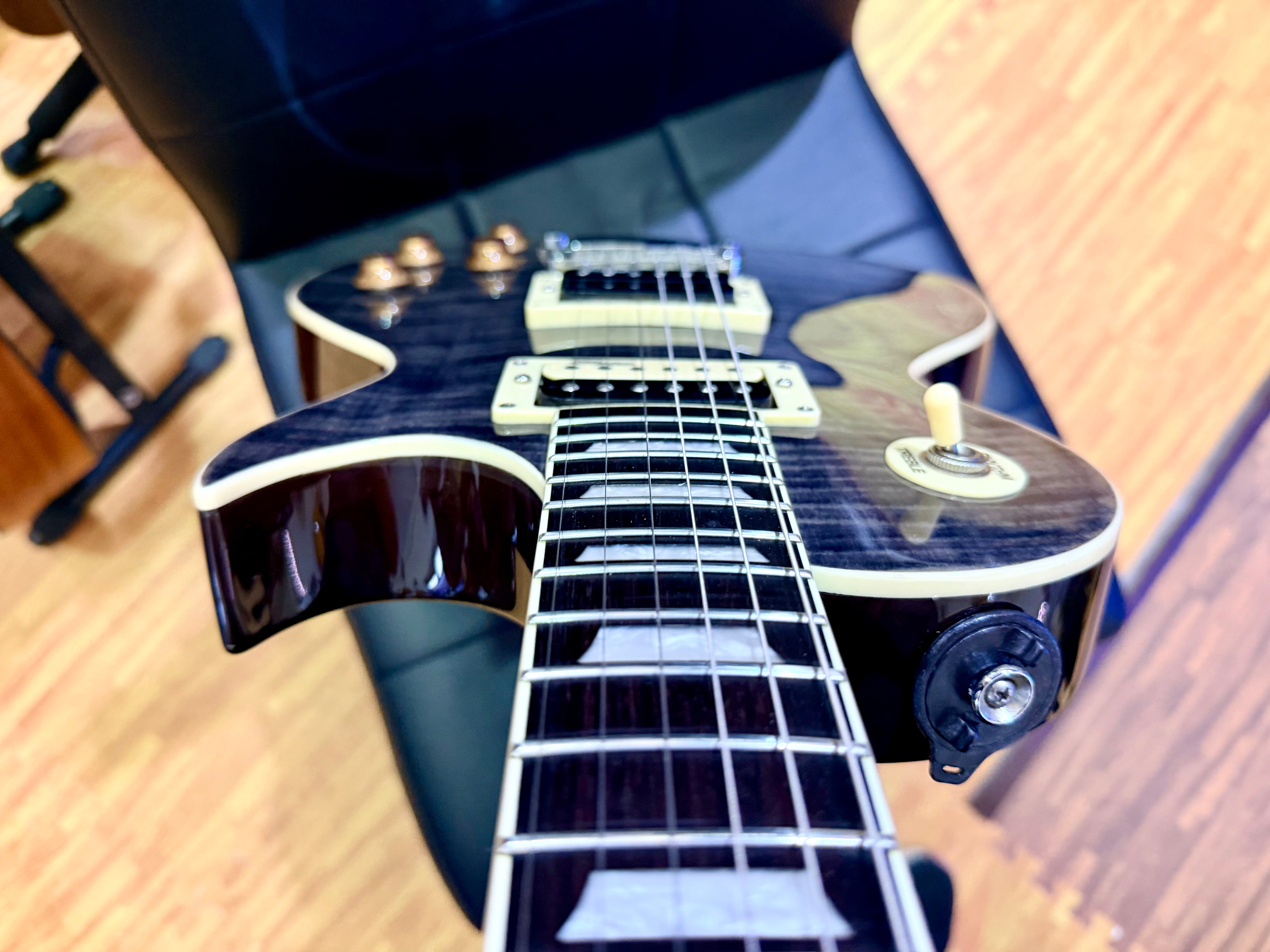 🔥MINT🔥 Vintage V100T BK ReIssued Series Electric Guitar~ Flamed Thru Black LP!