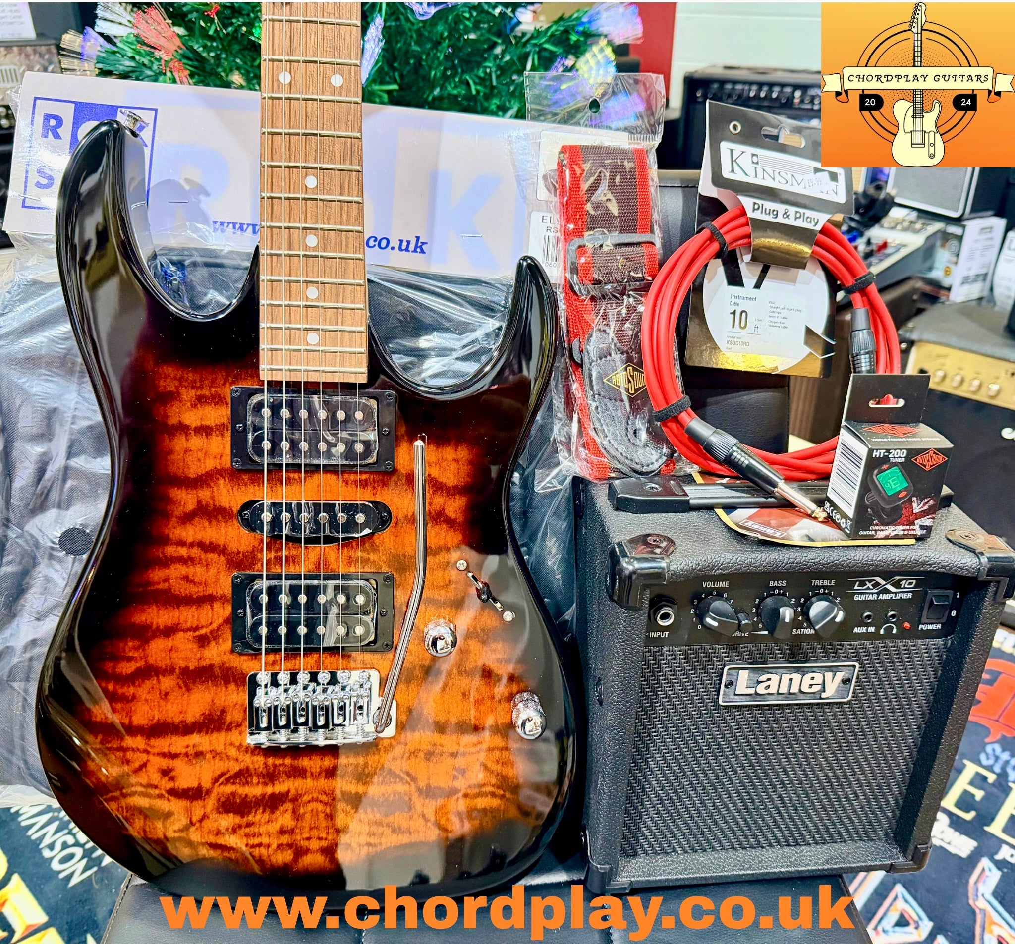 π ELECTRIC GUITAR STARTER PACK π Ibanez Gio GRX70QASB~ Trans Sunburst + Laney Amp, Bag, Tuner