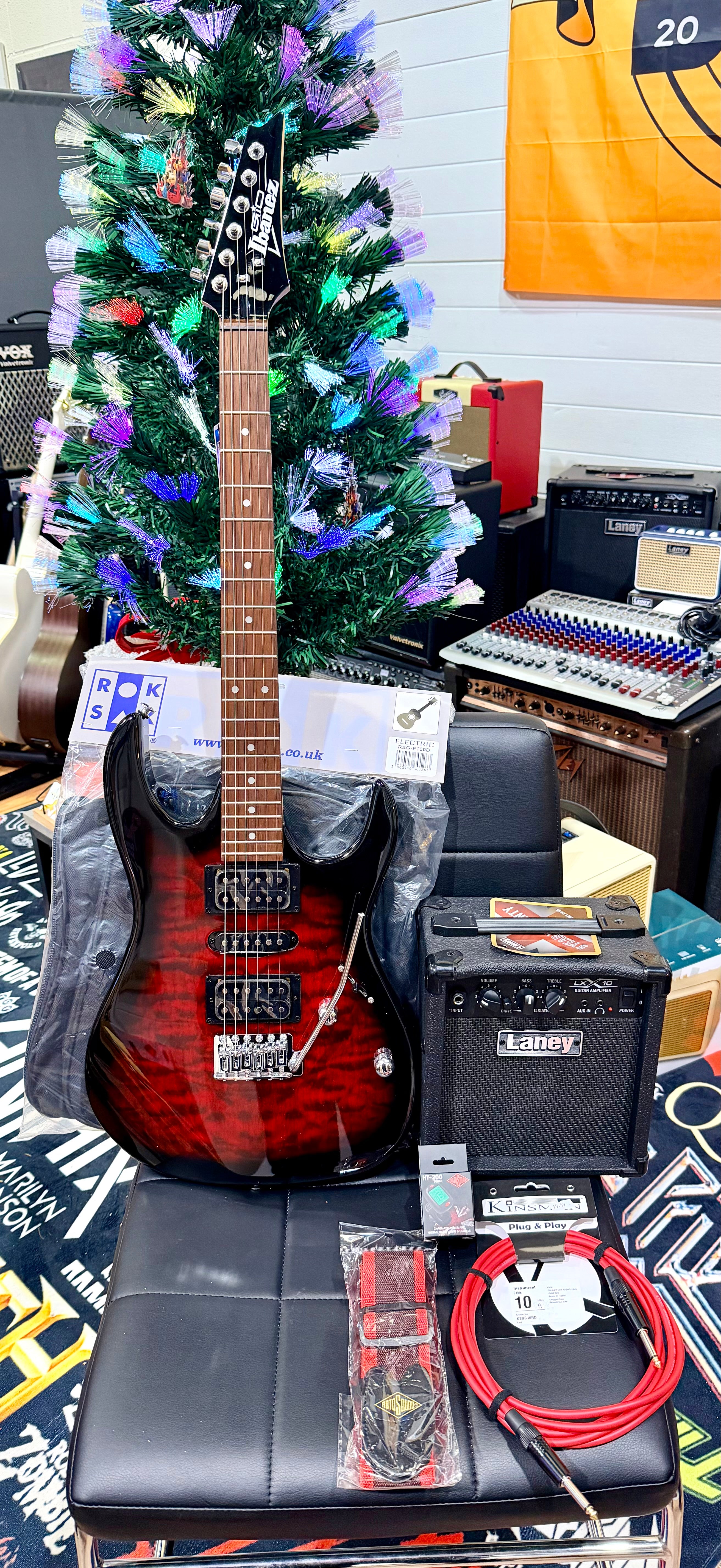 π ELECTRIC GUITAR STARTER PACK π Ibanez Gio GRX70QA~ Trans Red + Laney Amp, Bag, Tuner