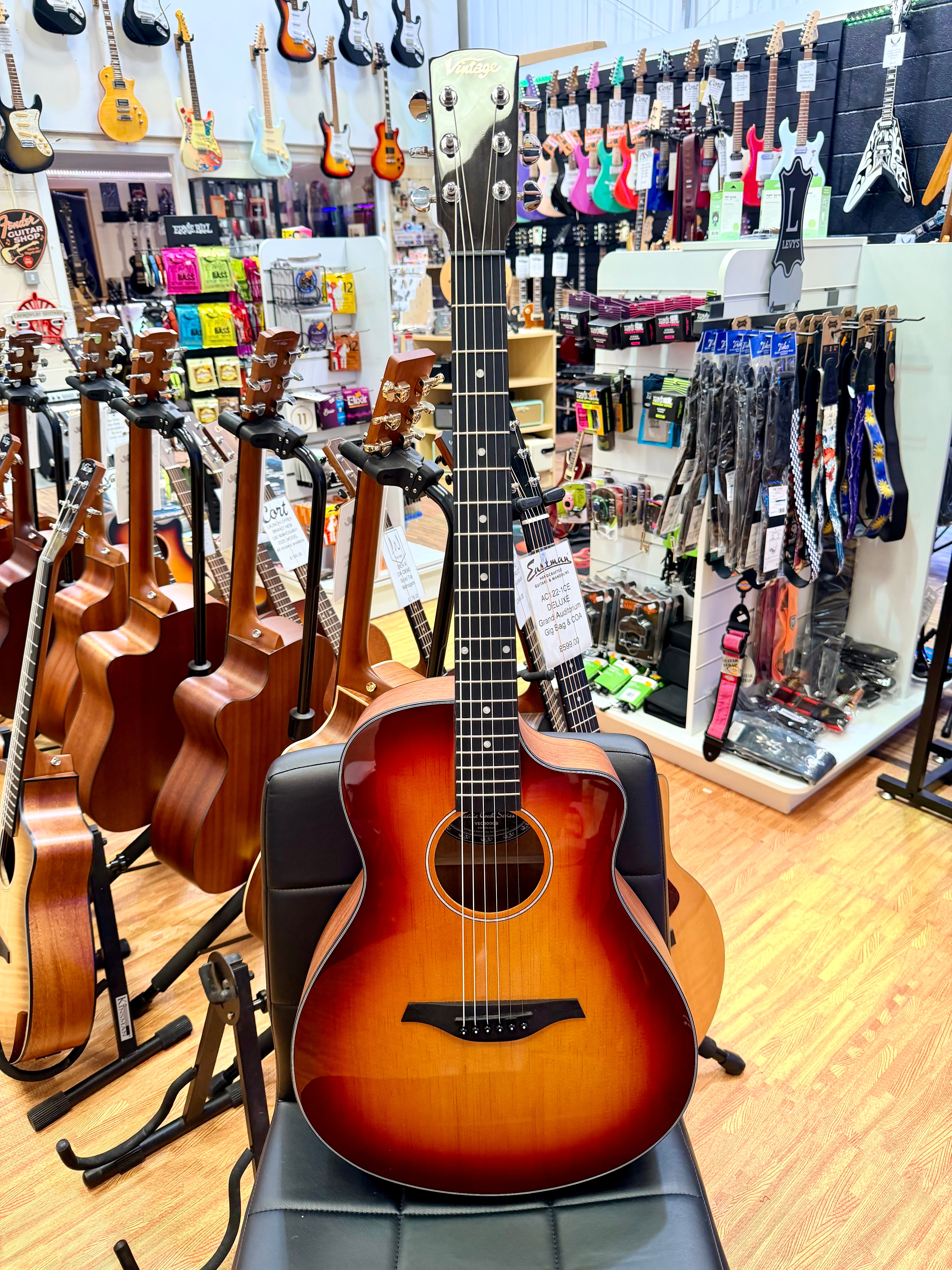 ✨NEW✨ Vintage Pacific Coast VEC300CB Electro-Acoustic Guitar~ Cherry Burst!