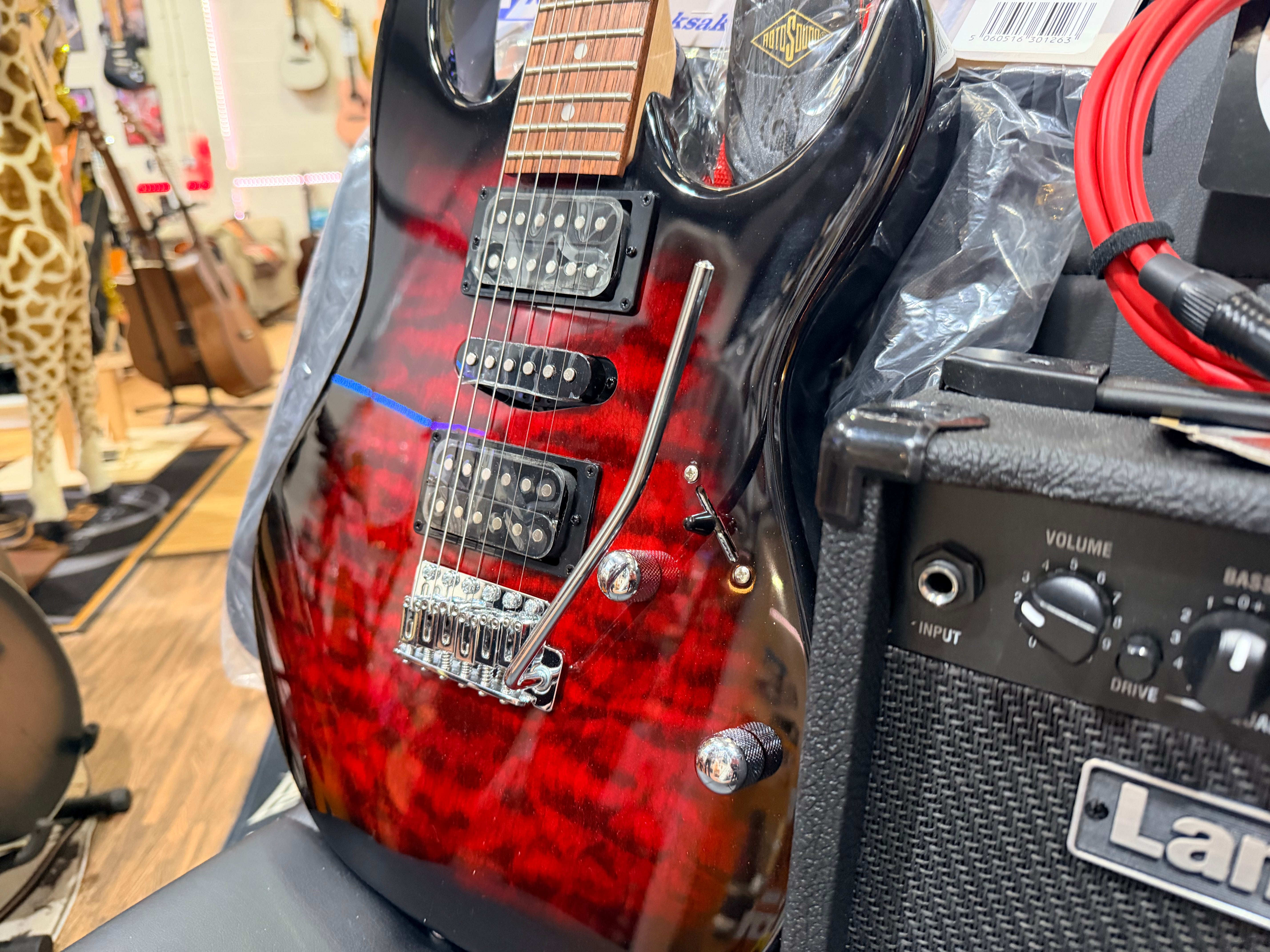 π ELECTRIC GUITAR STARTER PACK π Ibanez Gio GRX70QA~ Trans Red + Laney Amp, Bag, Tuner