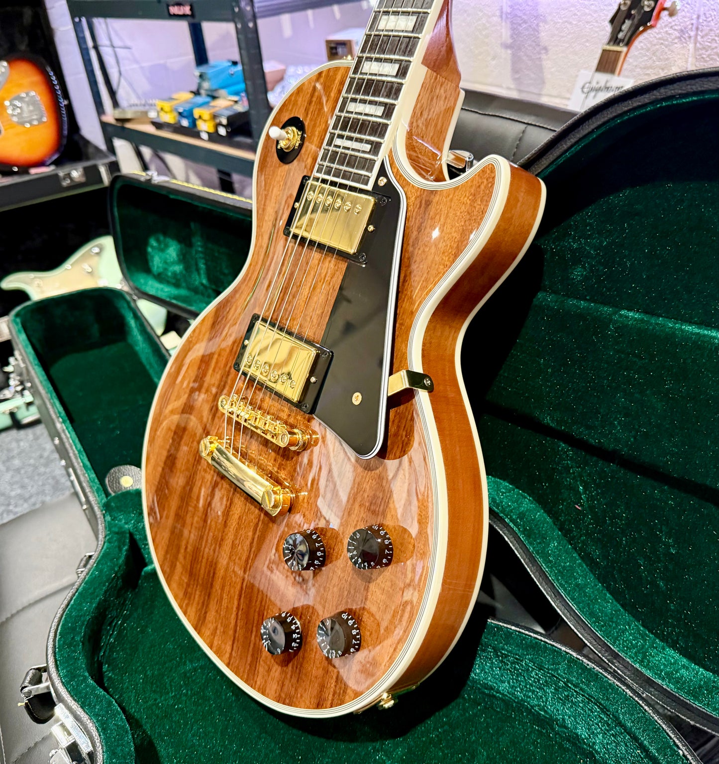 🔥MINT 2022🔥 Epiphone Les Paul Custom Koa Natural~ Gold Hardware~ Hard Case!