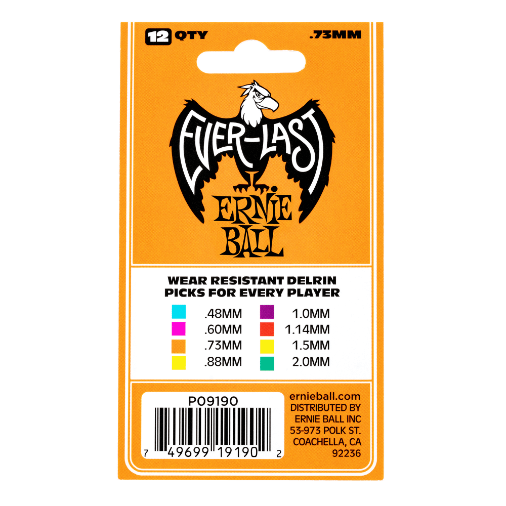 Ernie Ball Everlast Picks- 0.73mm Orange 12 Pack