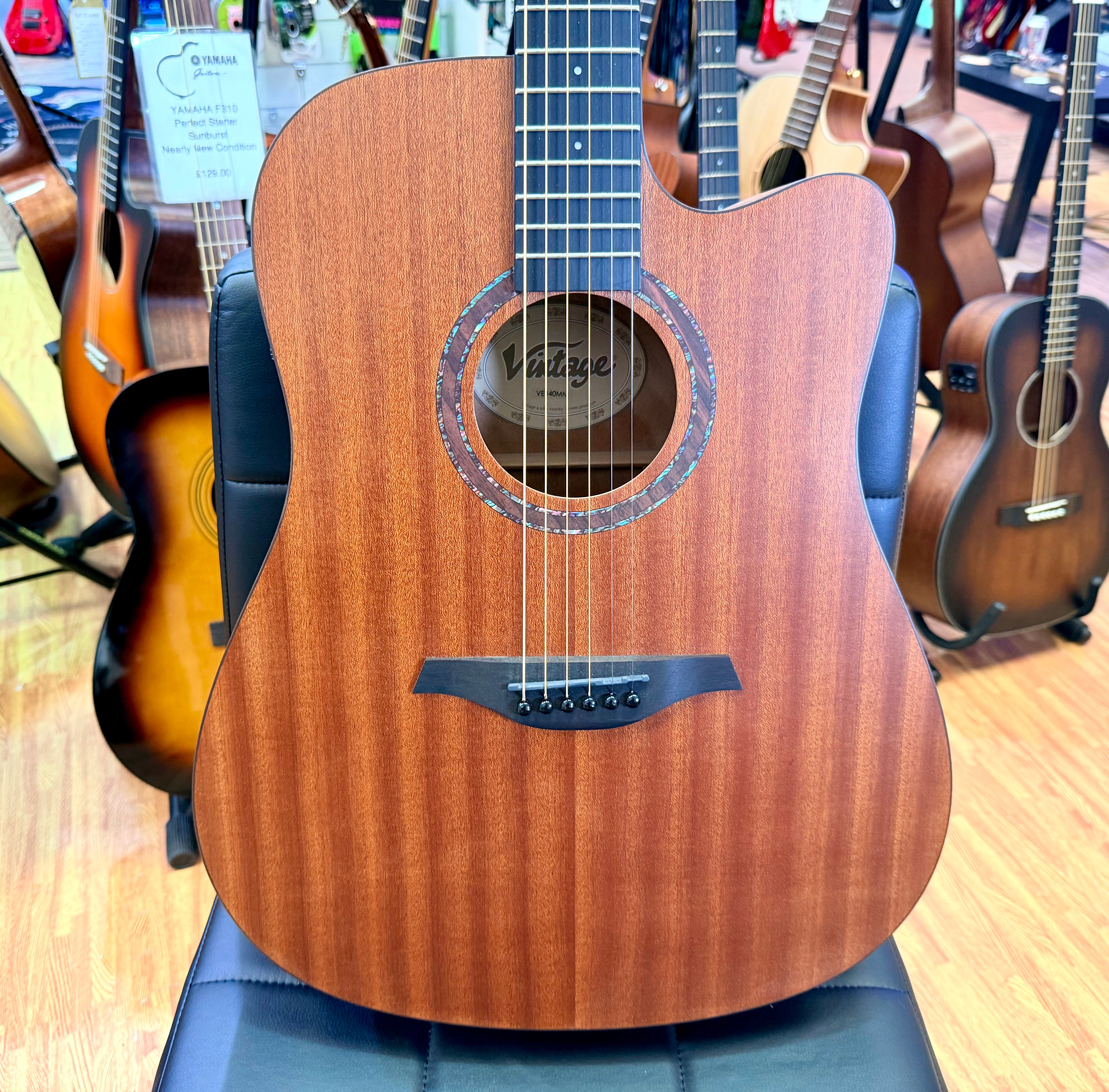 🪵NEW🪵 Vintage Statesboro VE440MM Mahogany Cutaway Electro-Acoustic Guitar!