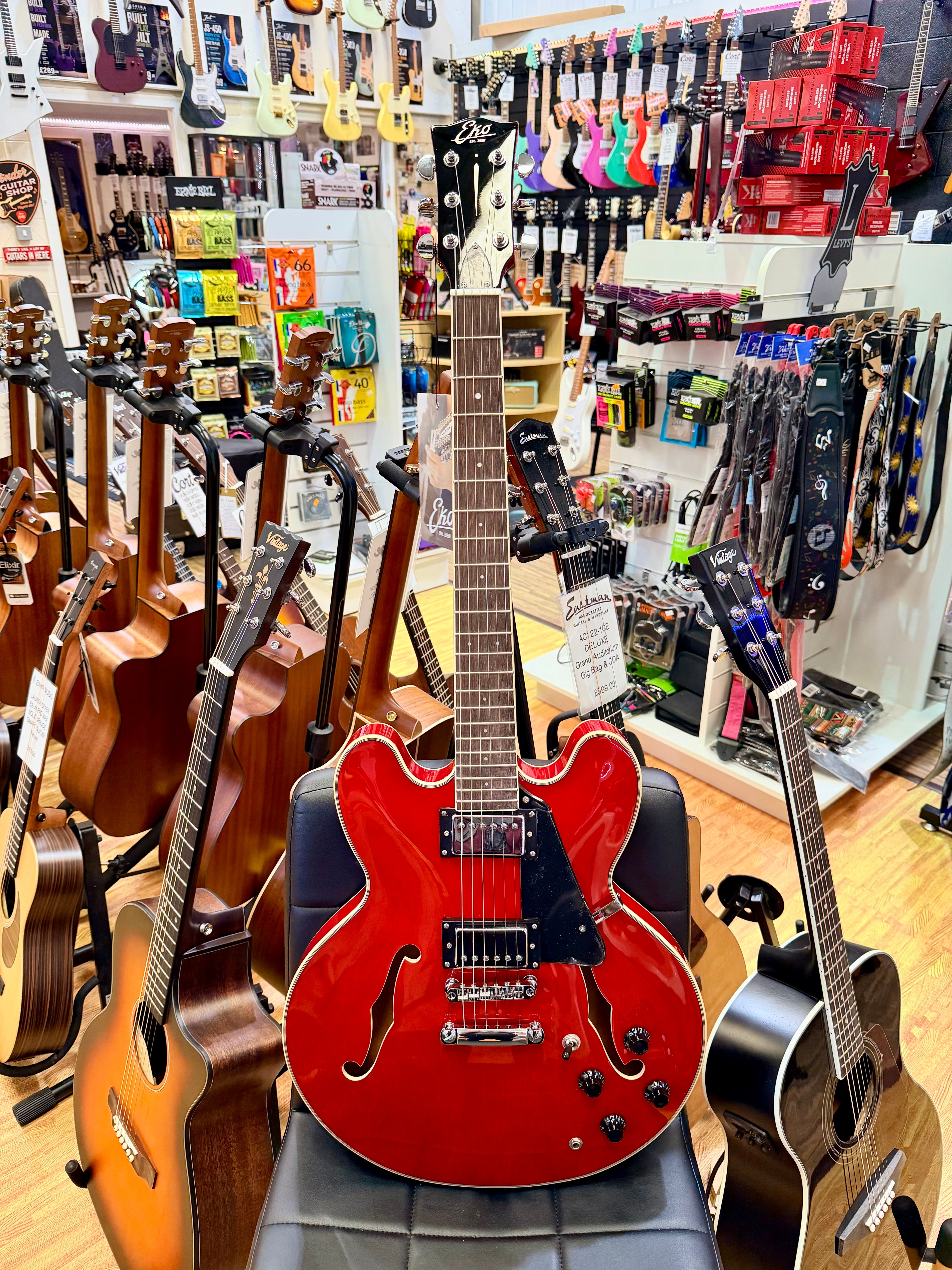 🍒LATEST 2026🍒 EKO Fusion Cherry Red Semi-Hollow Electric Guitar~ 335 Style!