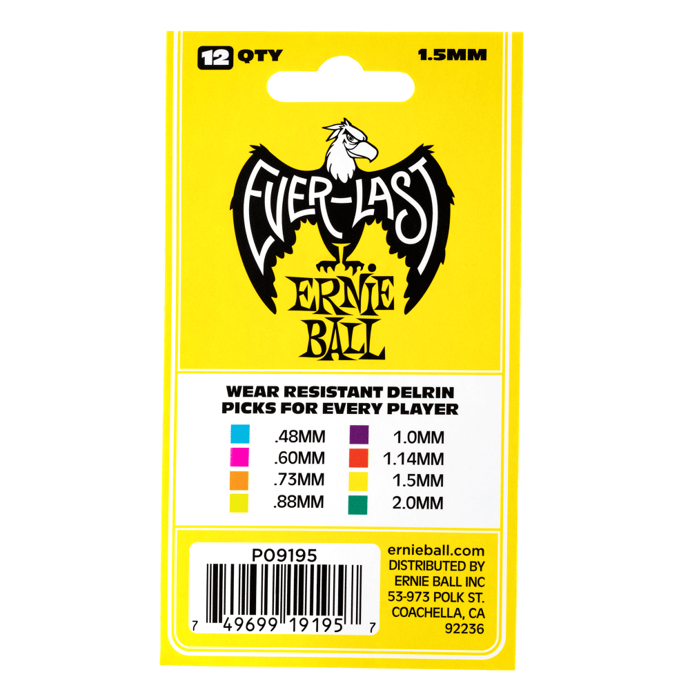 Ernie Ball Everlast Picks- 1.5mm Yellow 12 Pack