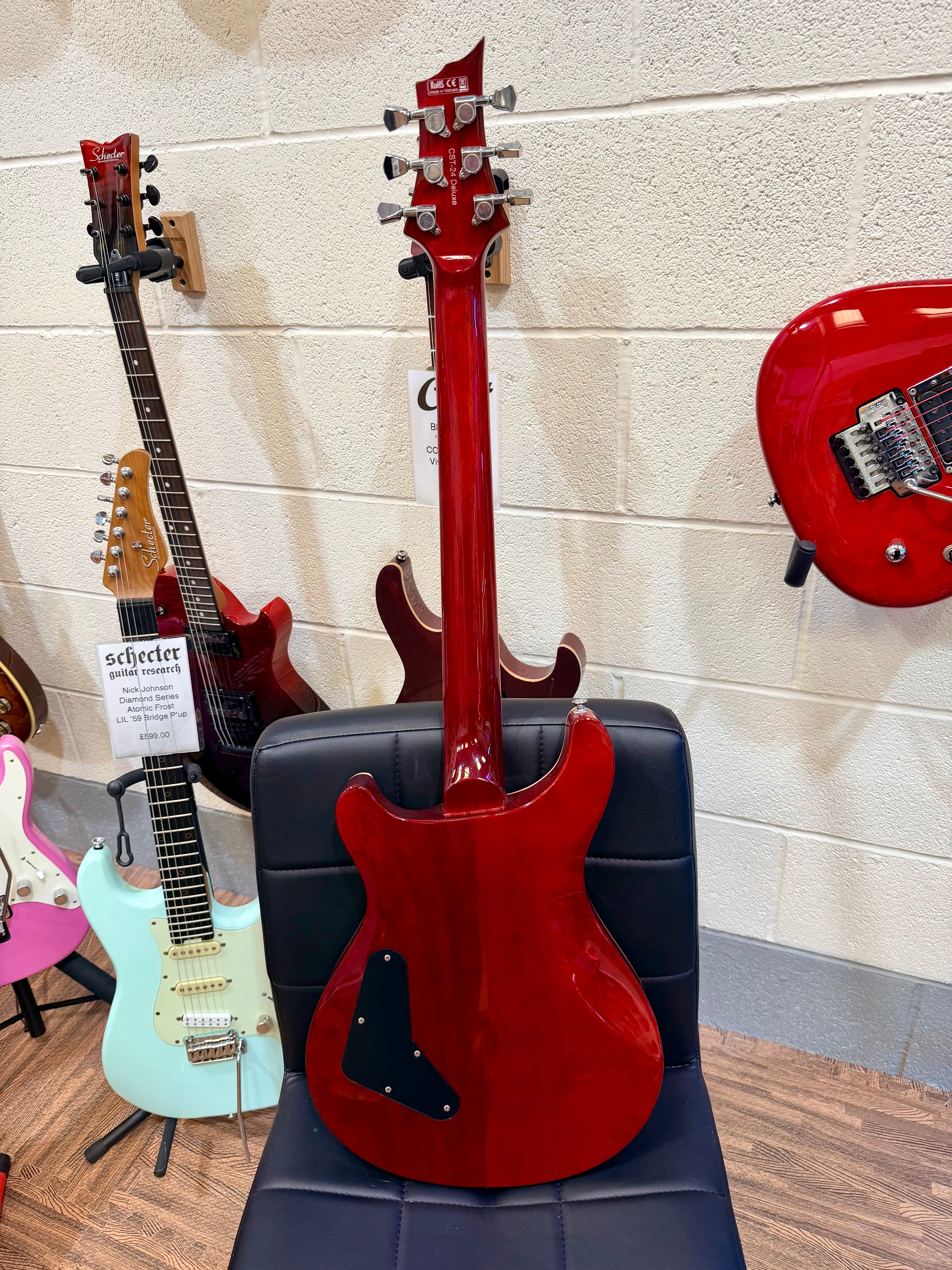 🔥UPGRADED🔥 Harley Benton CST-24 Deluxe~ Black Cherry Flame~ Bare Knuckle P’ups