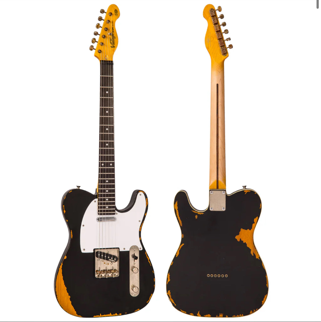 Vintage V62 ICON Telecaster Electric Guitar ~ Distressed Black