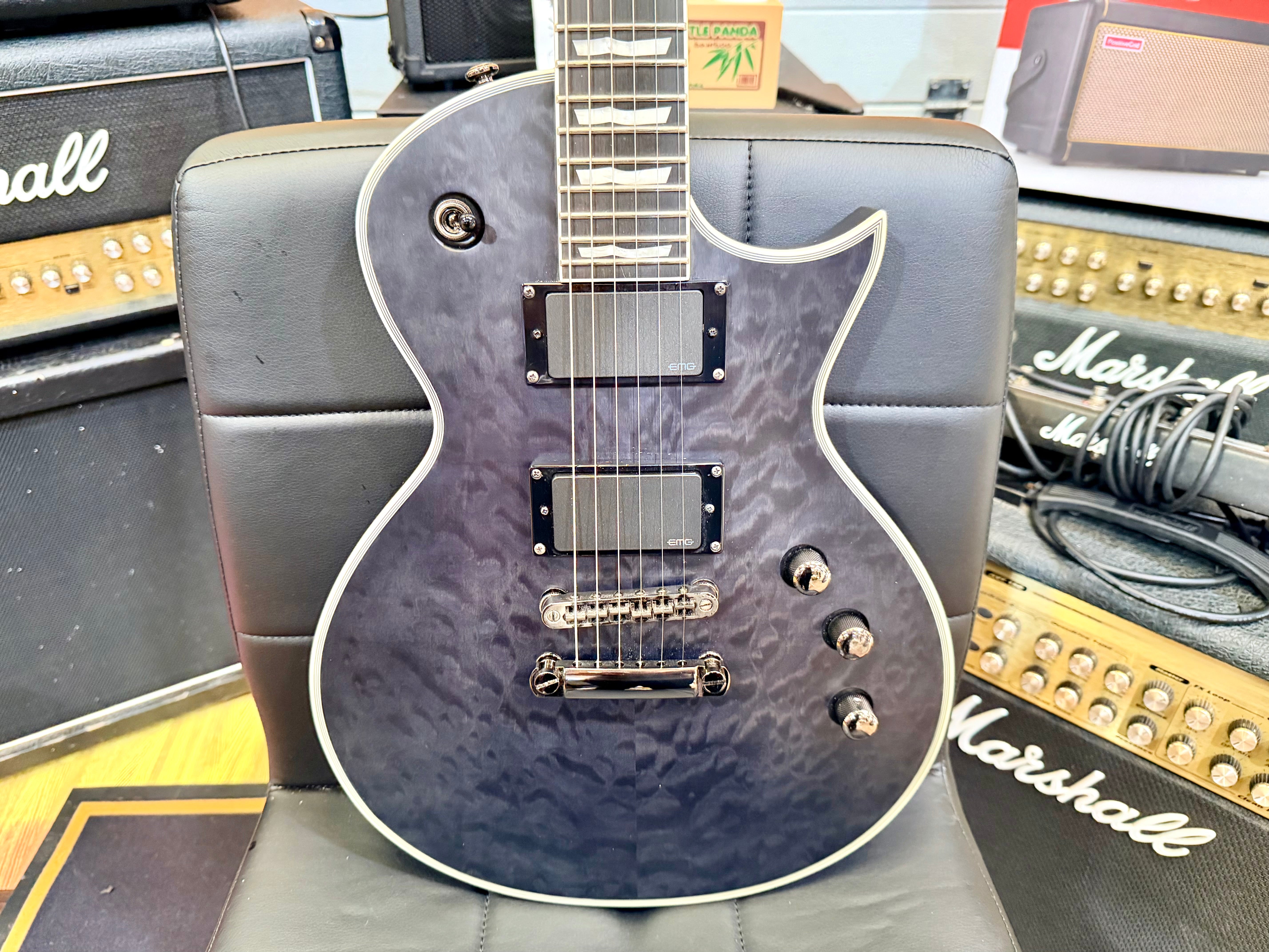🔥MINT🔥 ESP LTD EC-401QM See Thru Black Satin~ EMG 81/60 Electric Guitar~ 2021!