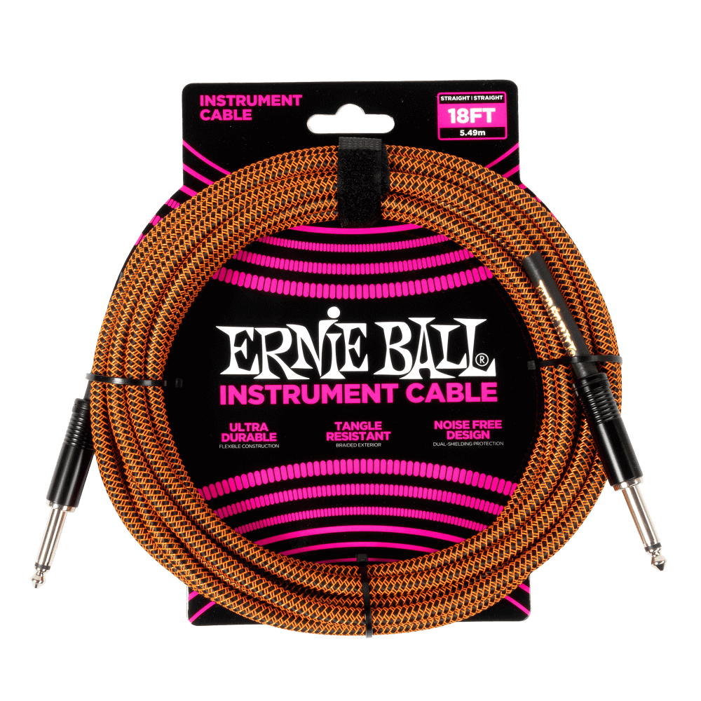 Ernie Ball Braided Instrument Cable- Pumpkin Pie 18ft Straight/Straight