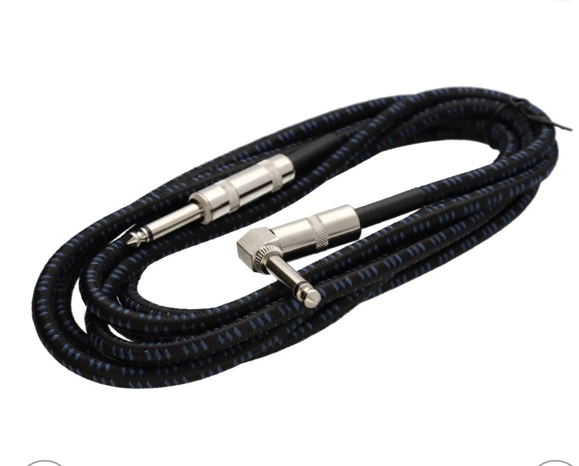 Citronic Braided Instrument Cable Straight/Angle Guitar Lead- Black & Blue 3m