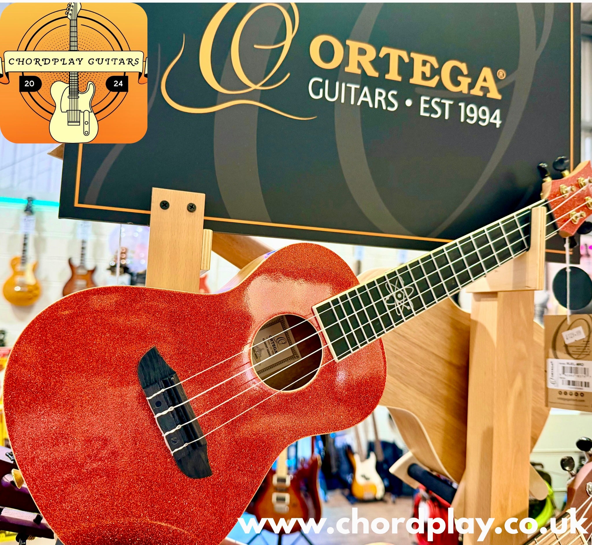 🔥NEW 2025🔥 Ortega Concert Ukulele~ Element Series Metallic Red Sparkle~ Gig Bag