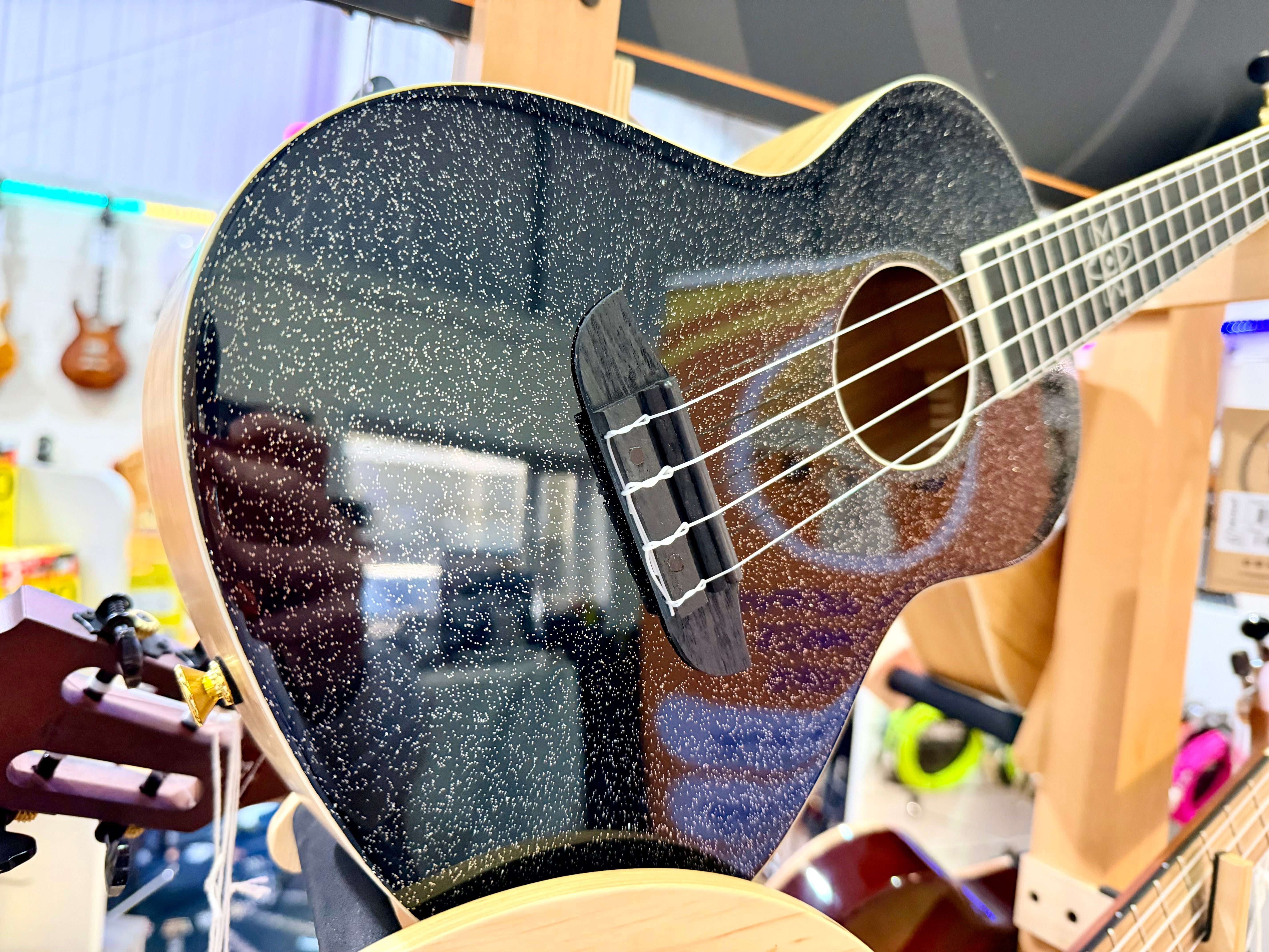 🔥NEW 2025🔥 Ortega Concert Ukulele~ Element Series Metallic Black Sparkle~ Gig Bag