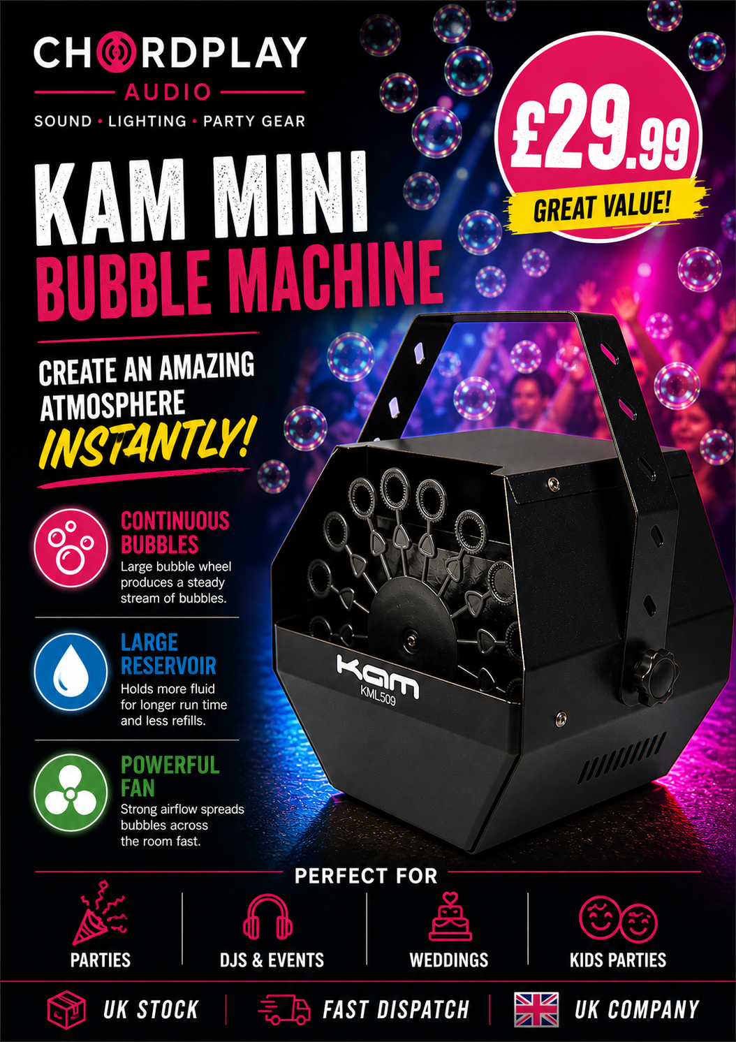 🫧NEW🫧 KAM Mini Bubble Machine~ Party Stage Effects~ Garden & Disco!