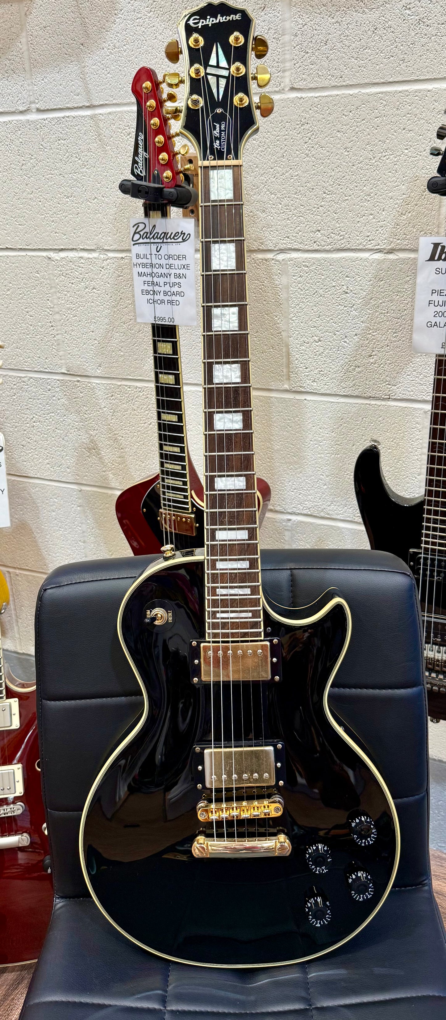 π₯2016π₯ Epiphone Les Paul Custom Pro~ Ebony/Black & Gold~ Coil Tap~Ex Condition