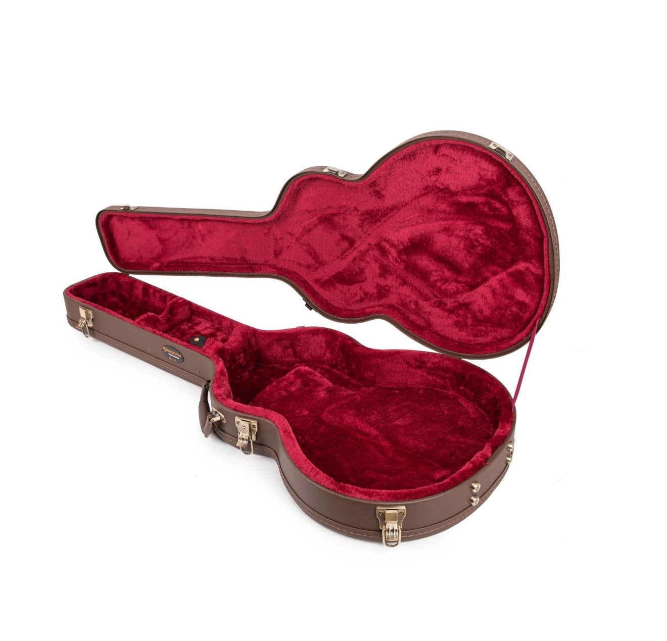 Deluxe Arch Top Wood Case Semi-Acoustic 335 Style Guitars- Brown/Red Plush