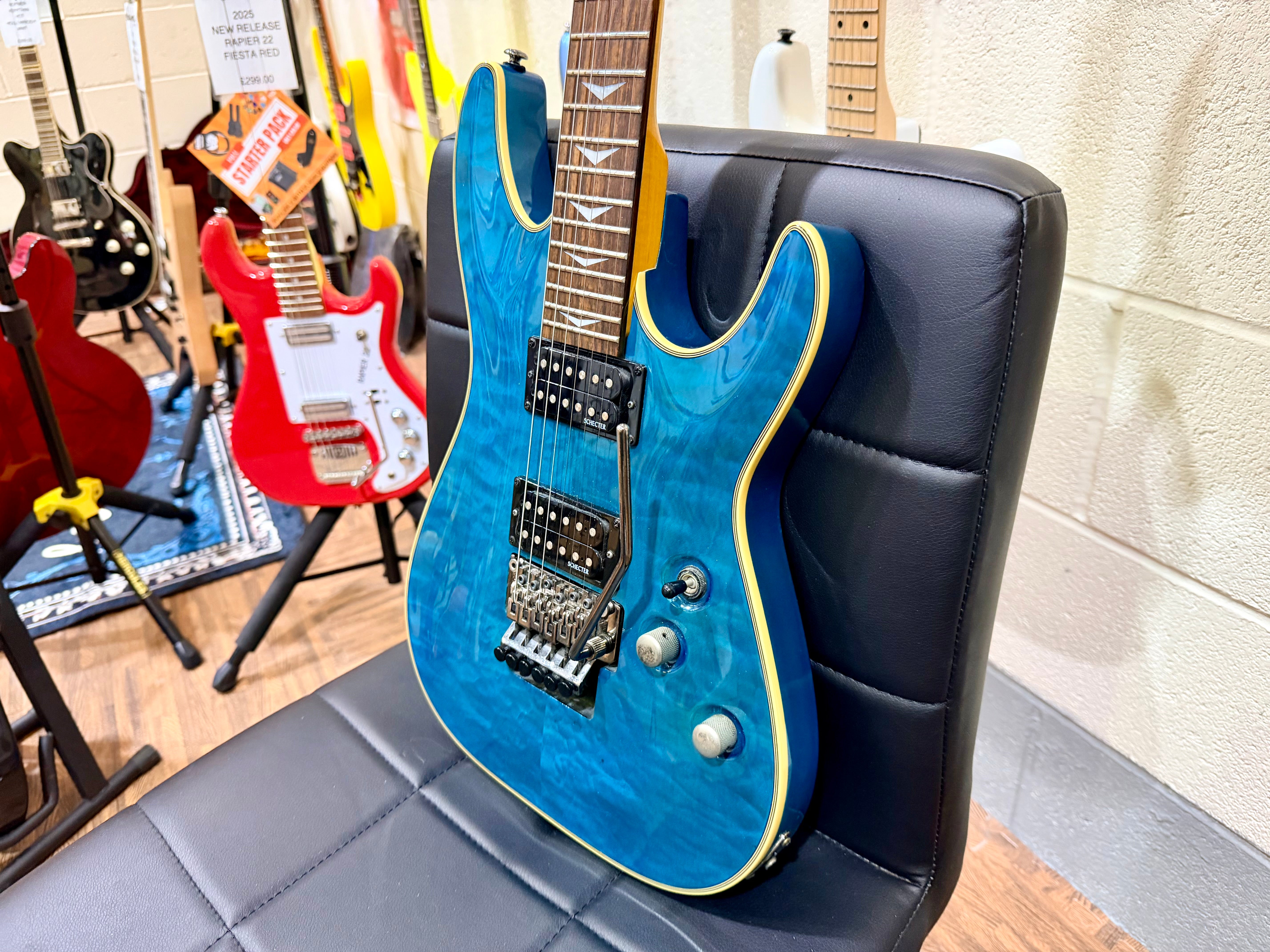 π₯2009π₯ Schecter Omen Extreme 6 FR~ Ocean Blue Burst~ Floyd Rose Model!