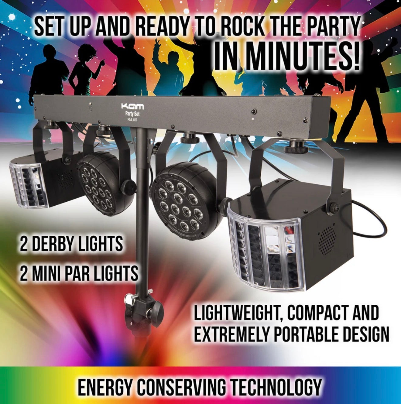 Kam KML407 Party Bar Set with Four lights~ Stand & Carry Bags~ DJ Disco Party