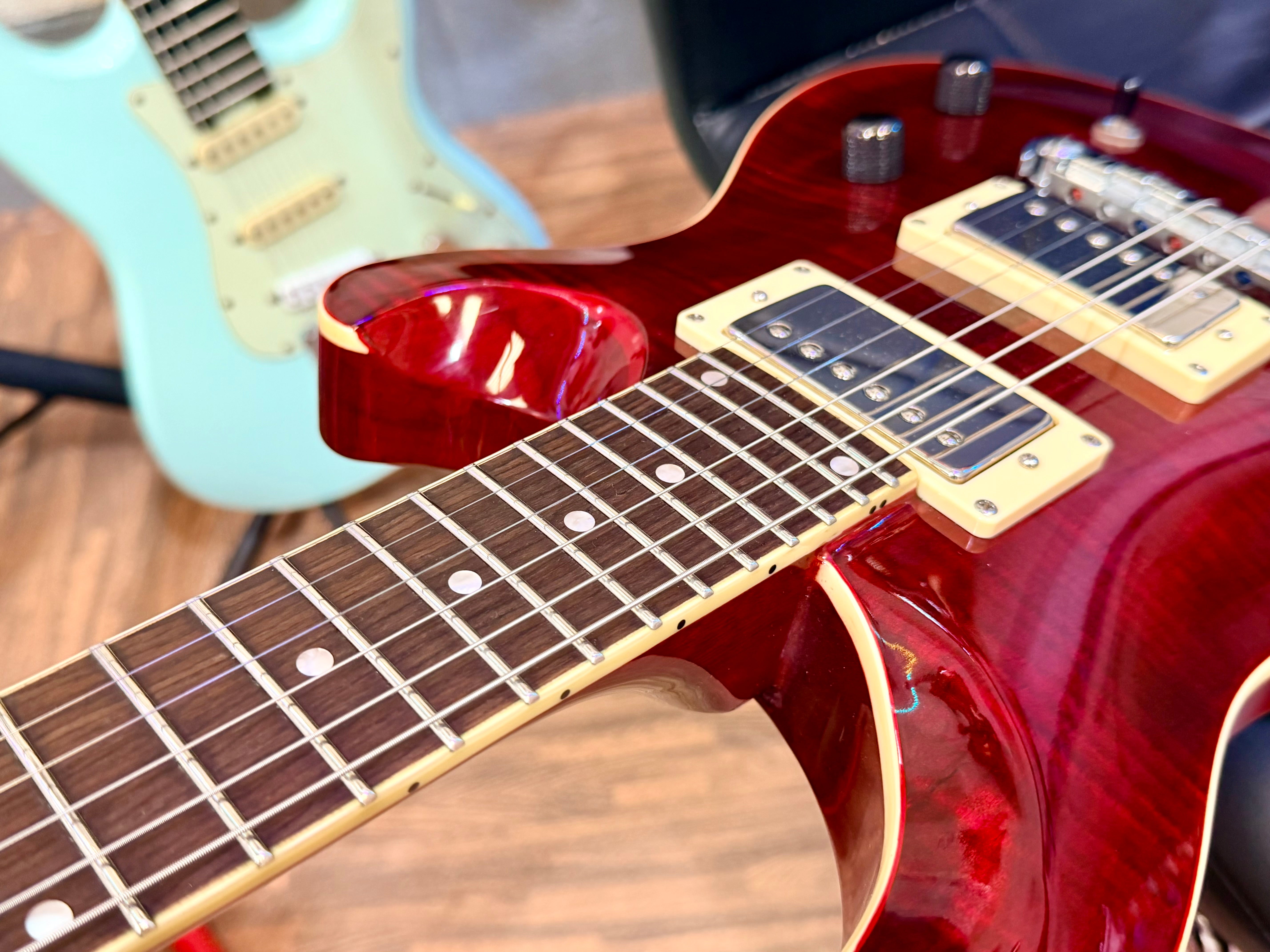 🔥UPGRADED🔥 Harley Benton CST-24 Deluxe~ Black Cherry Flame~ Bare Knuckle P’ups