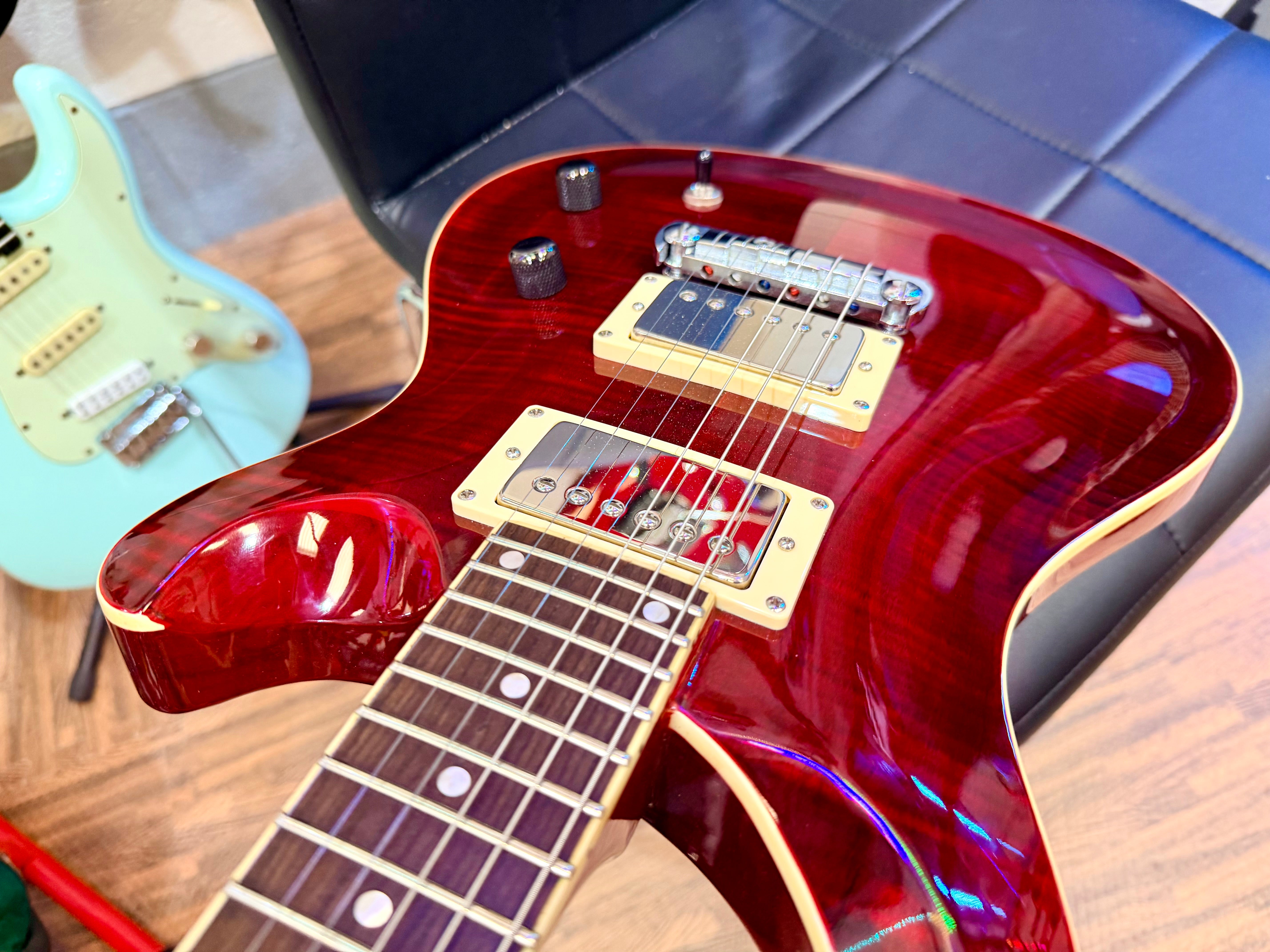 🔥UPGRADED🔥 Harley Benton CST-24 Deluxe~ Black Cherry Flame~ Bare Knuckle P’ups