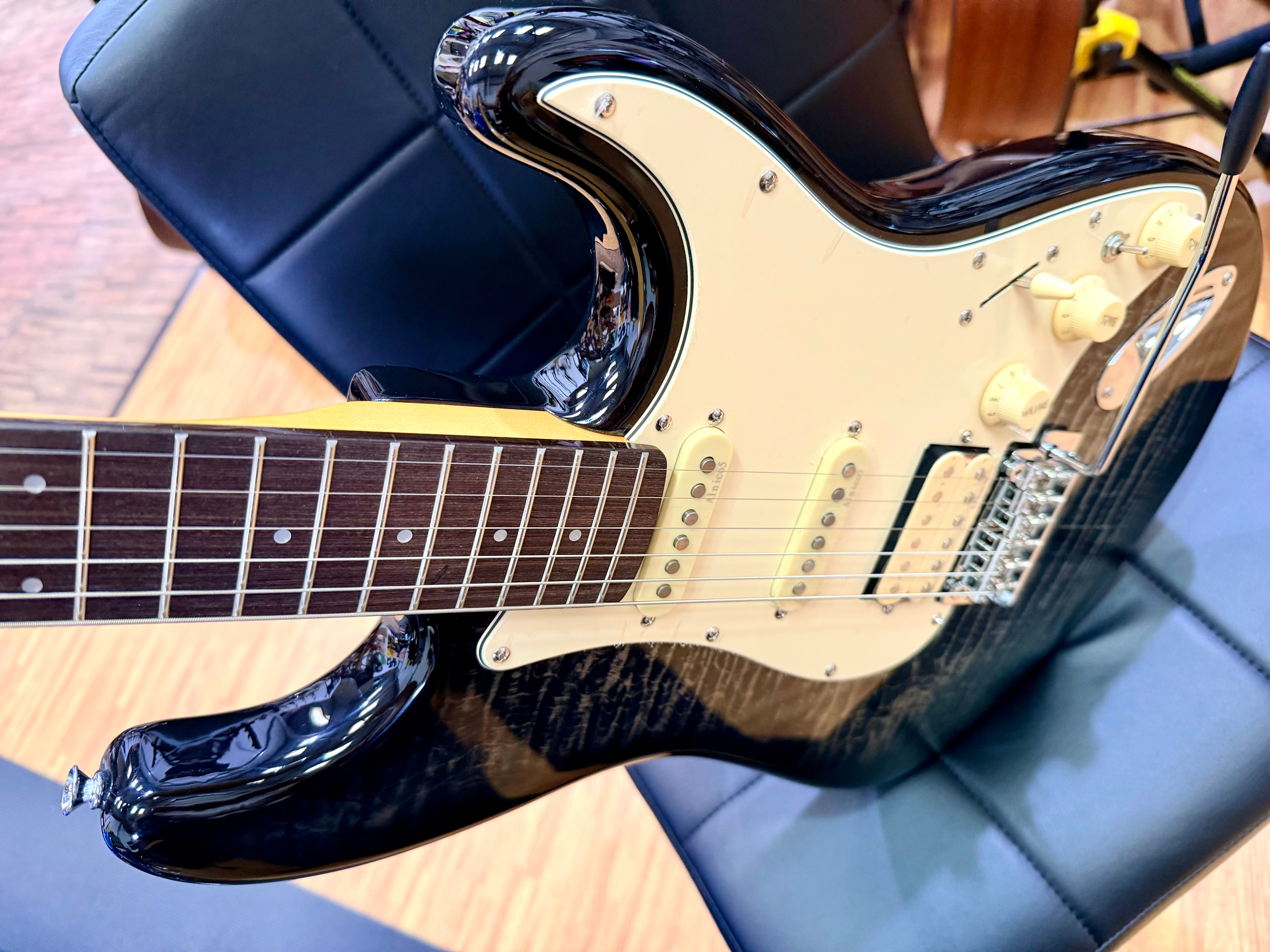 🔥NEW🔥 Prodipe ST93 Trans Black HSS Electric Guitar~ Flamed Maple~ Alder Body!