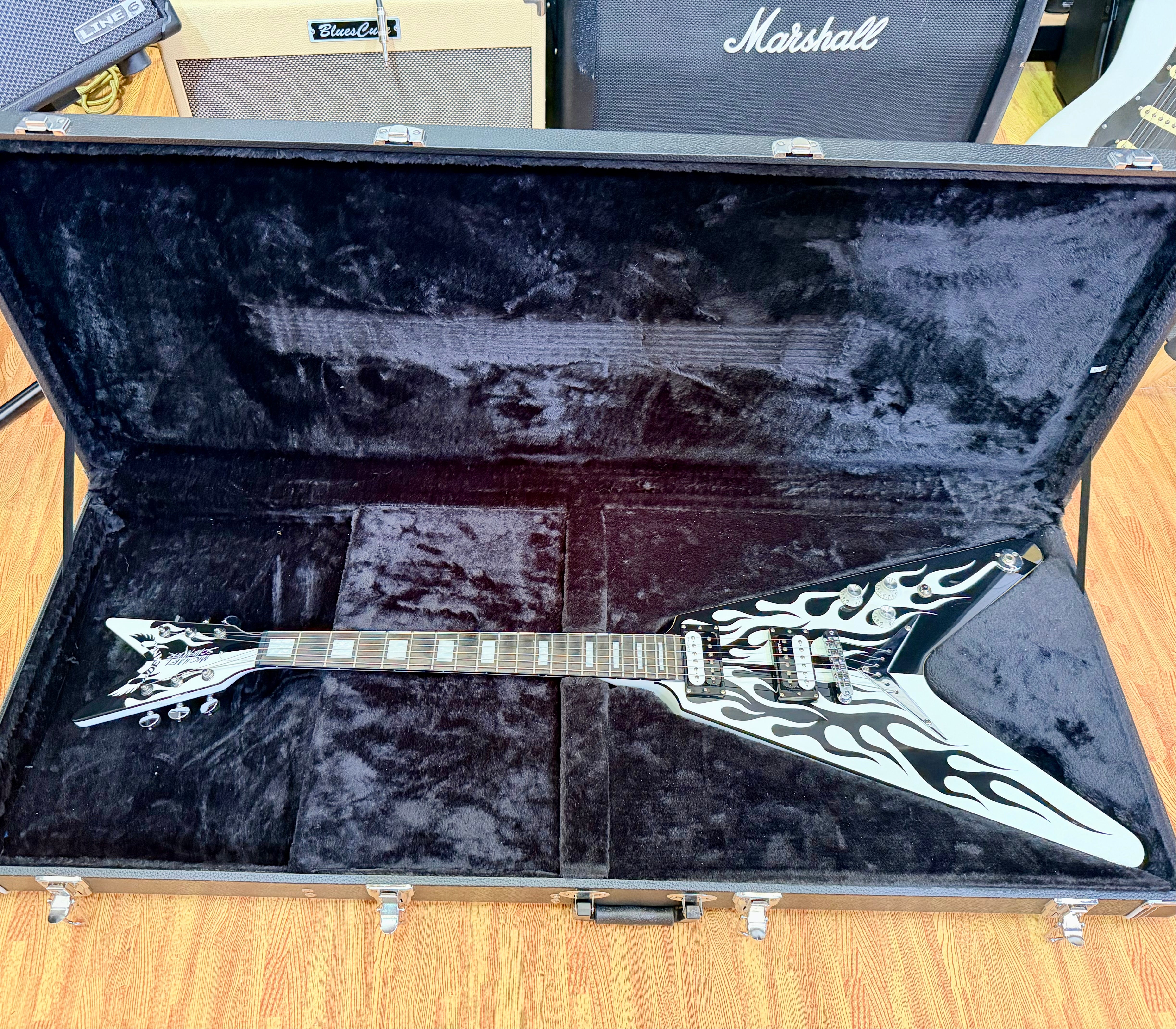 🔥RARE🔥 Dean Michael Schenker Flying V Custom Flames~ 2021 Korea Guitar + Case!