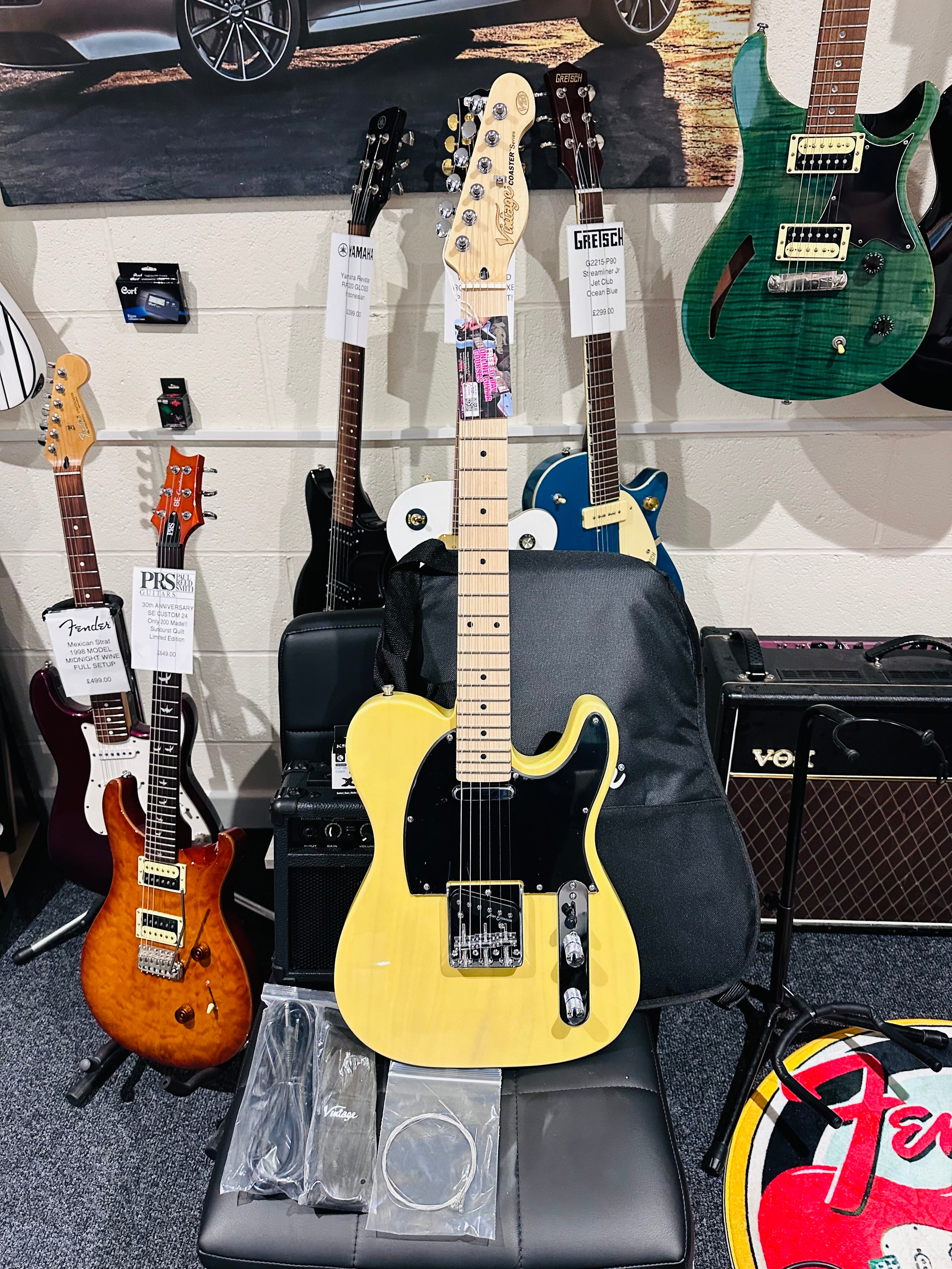 🌟NEW🌟 Vintage V20 Coaster Telecaster Bundle Starter Pack Amp/Bag~ Butterscotch