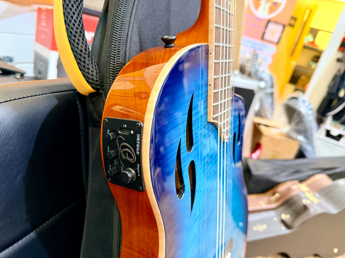 🔥NEW🔥 Ortega TourPlayer Deluxe RTPDLX-FMA Nylon Electro-Acoustic Guitar Blue!
