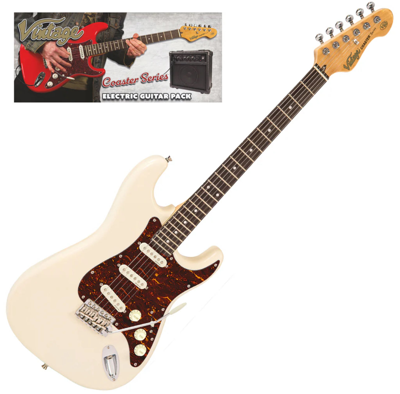 Vintage V60 Coaster Series Electric Guitar Starter Pack Bundle~ Vintage White