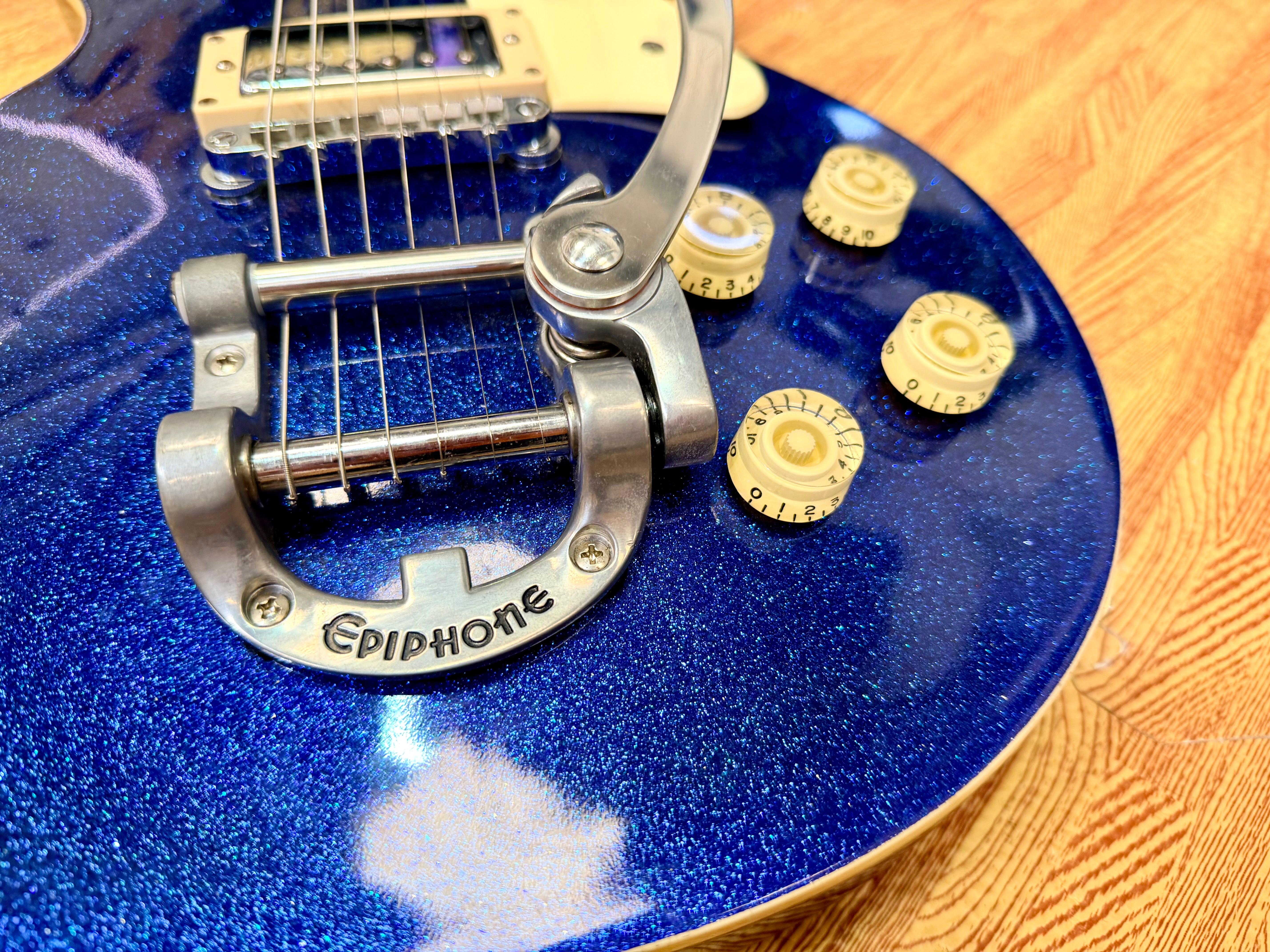 ✨RARE✨ 1997 Epiphone Les Paul~ Limited Edition Blue Sparkle~ Korea Bigsby Trem!