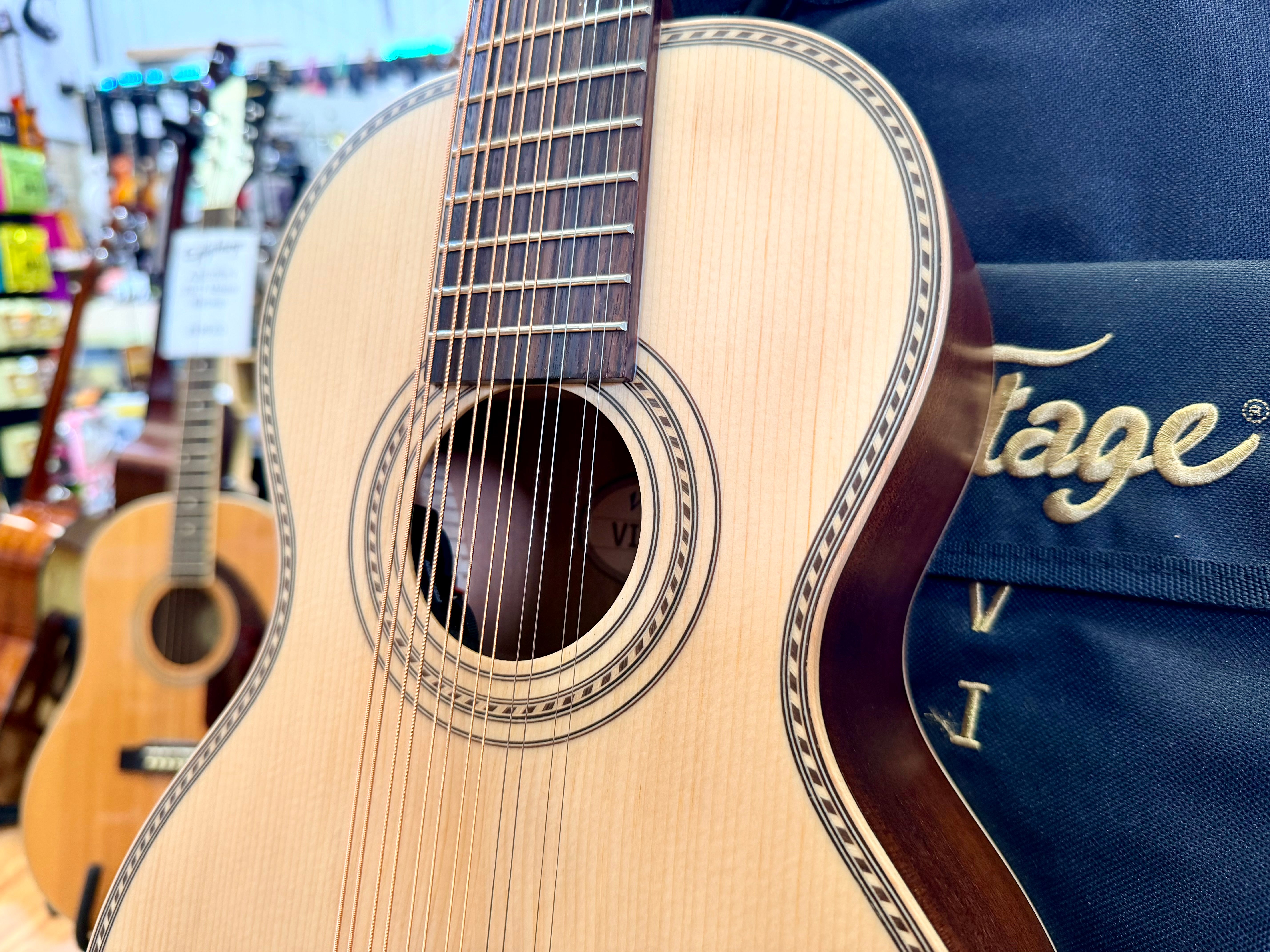 ✨NEW✨ Vintage Paul Brett Viator Electro Acoustic 12 String Travel Guitar + Bag