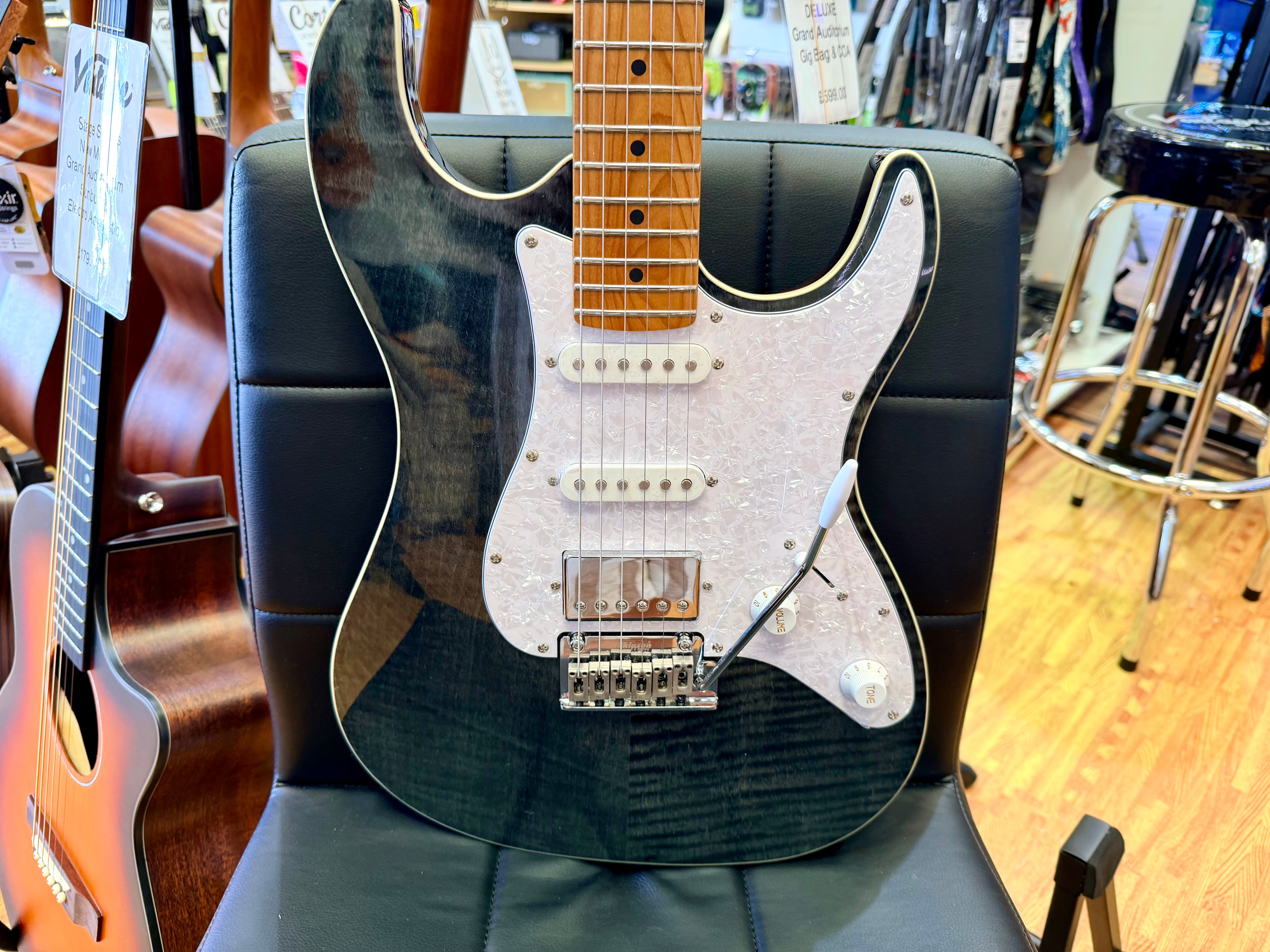 ⚡️NEW⚡️ JET JS-450 Transparent Black Electric Guitar~ HSS Flame Top Strat~ 2026!