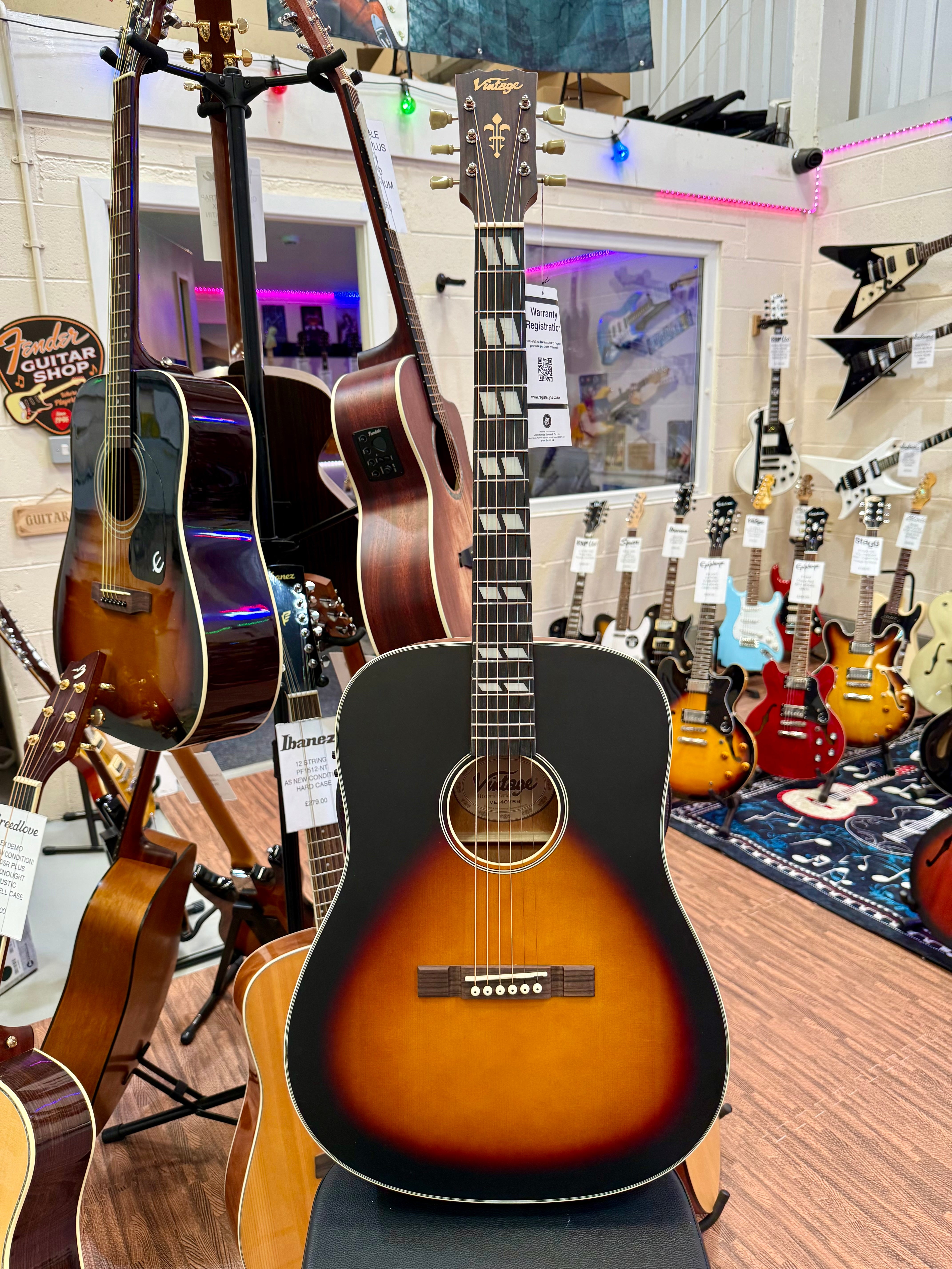 ๐NEW 2025๐ Vintage Historic Series 'Dreadnought' Electro-Acoustic Guitar VSB!