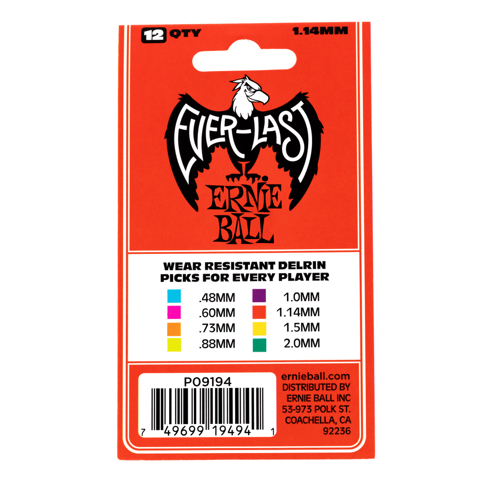 Ernie Ball Everlast Picks- 1.14mm Red 12 Pack