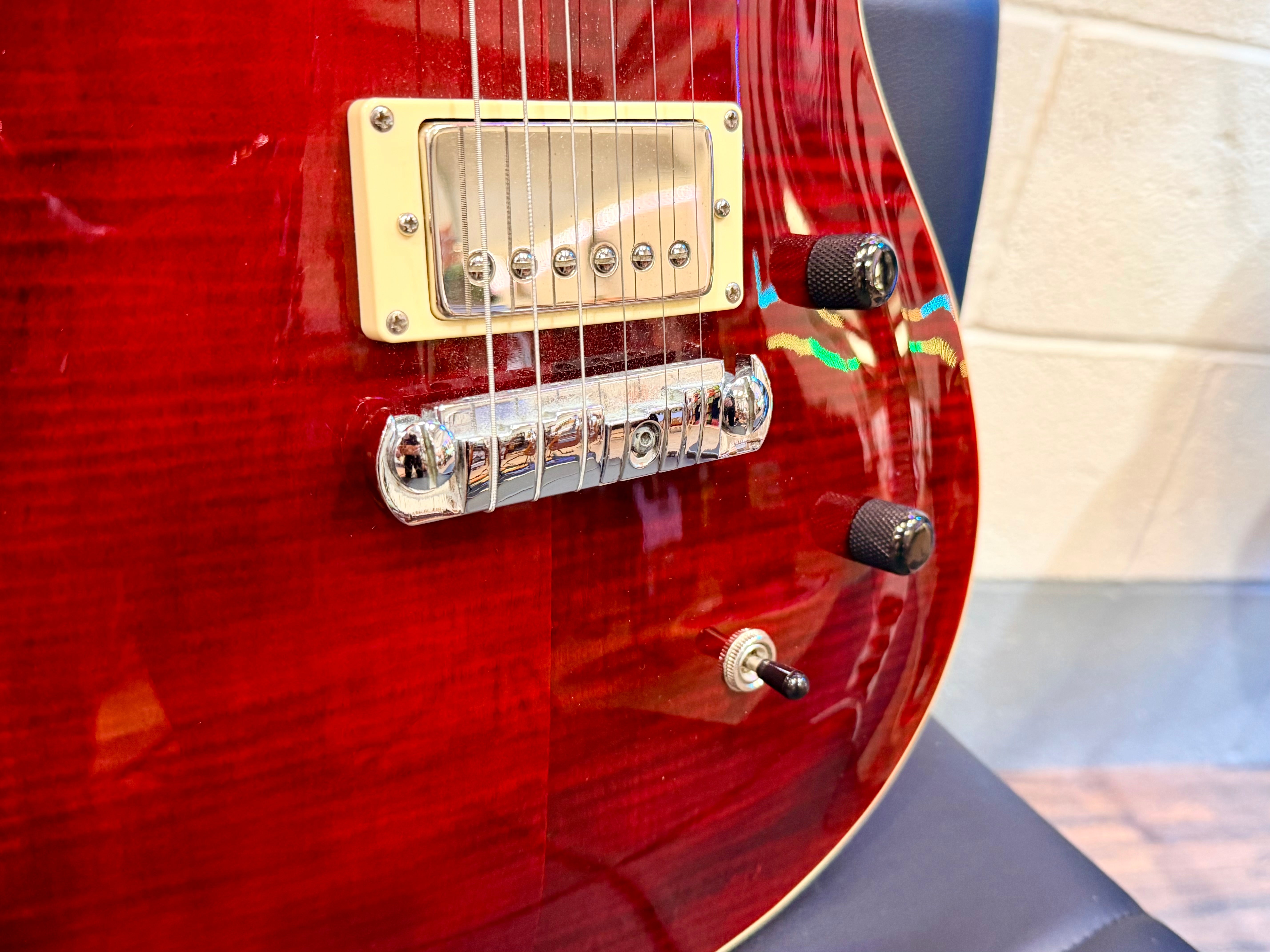 🔥UPGRADED🔥 Harley Benton CST-24 Deluxe~ Black Cherry Flame~ Bare Knuckle P’ups