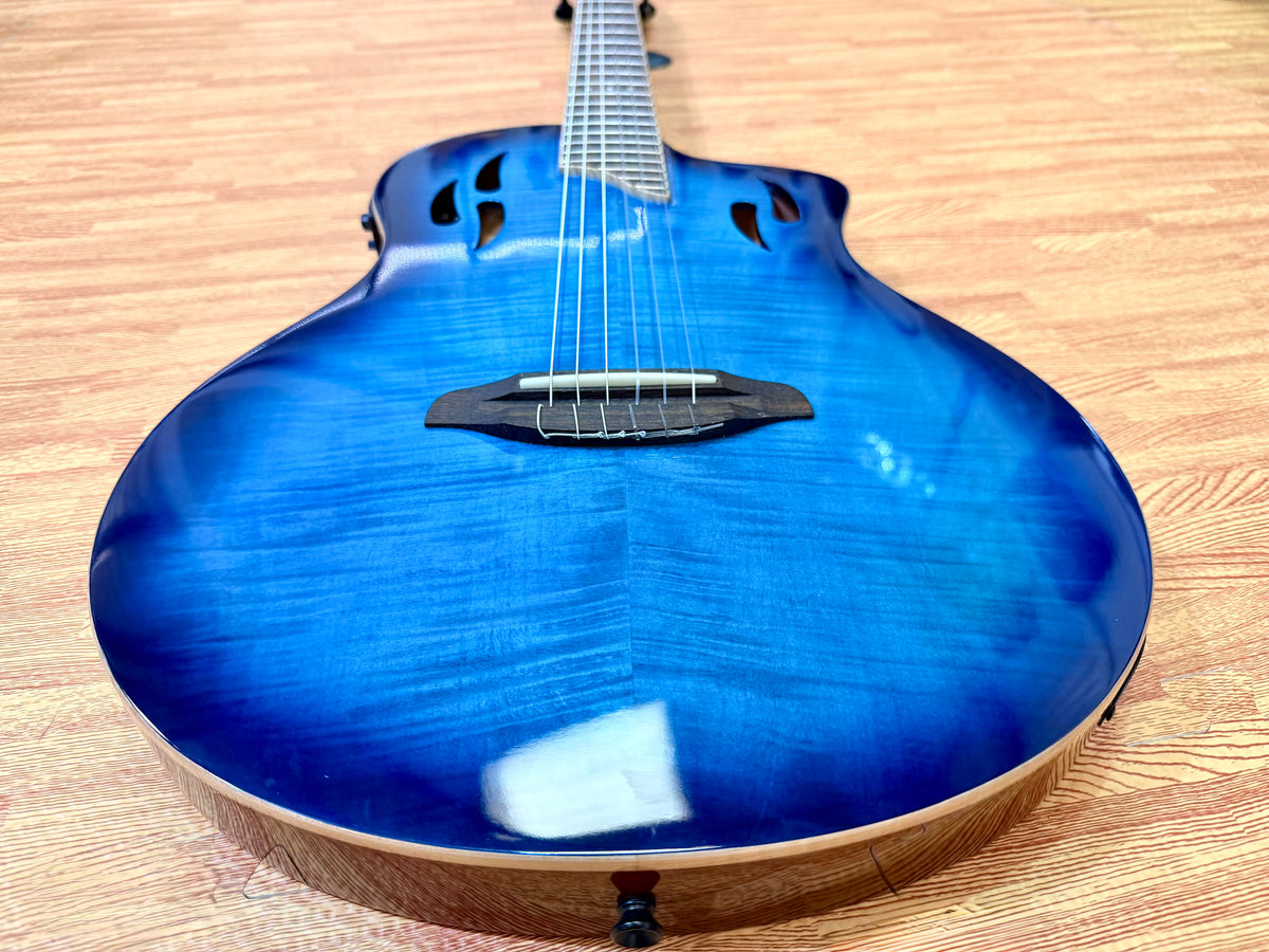 🔥NEW🔥 Ortega TourPlayer Deluxe RTPDLX-FMA Nylon Electro-Acoustic Guitar Blue!