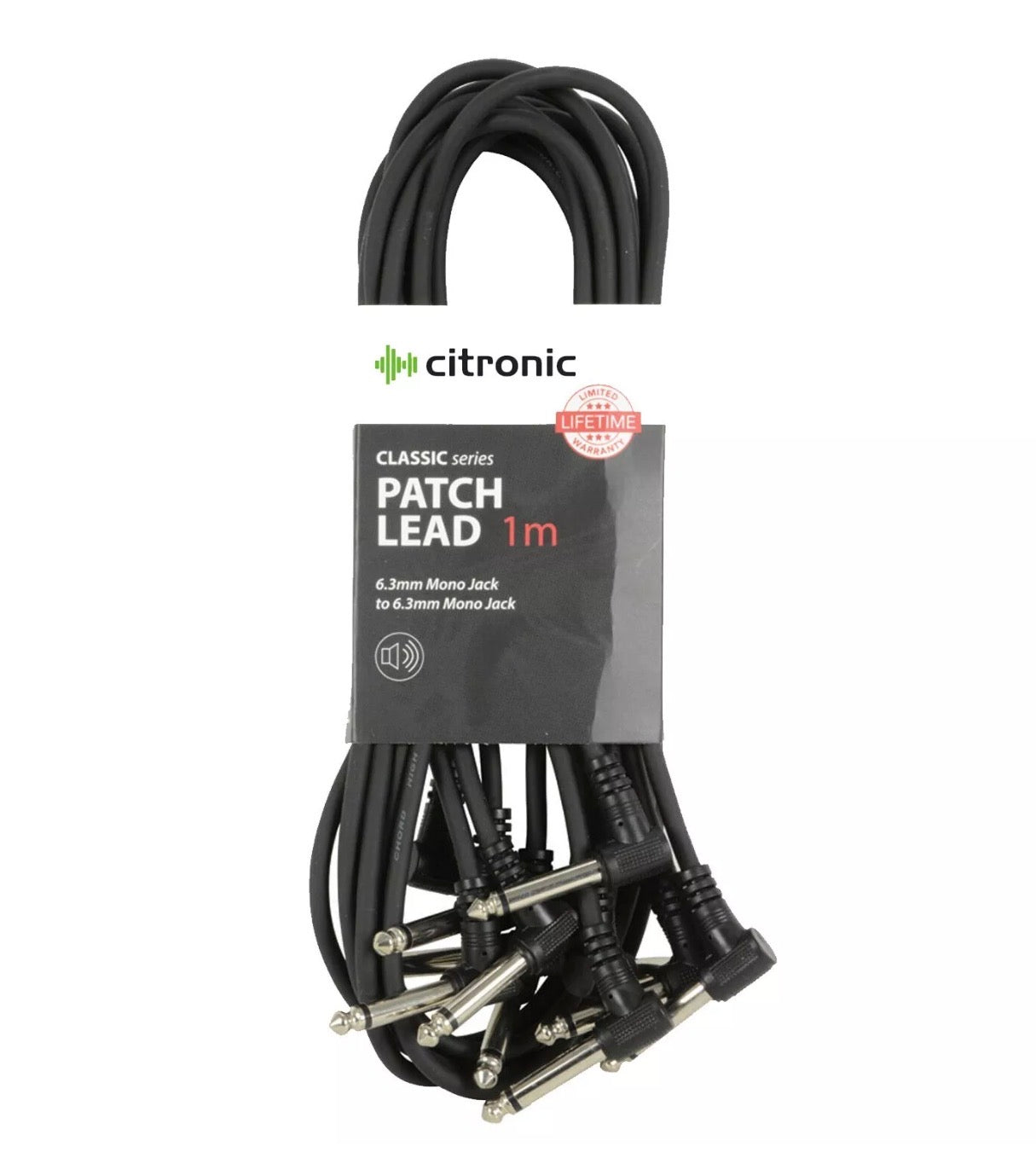 6x Guitar Patch Leads / Cables for Effects Pedals Pack of 6 1m Black Citronic