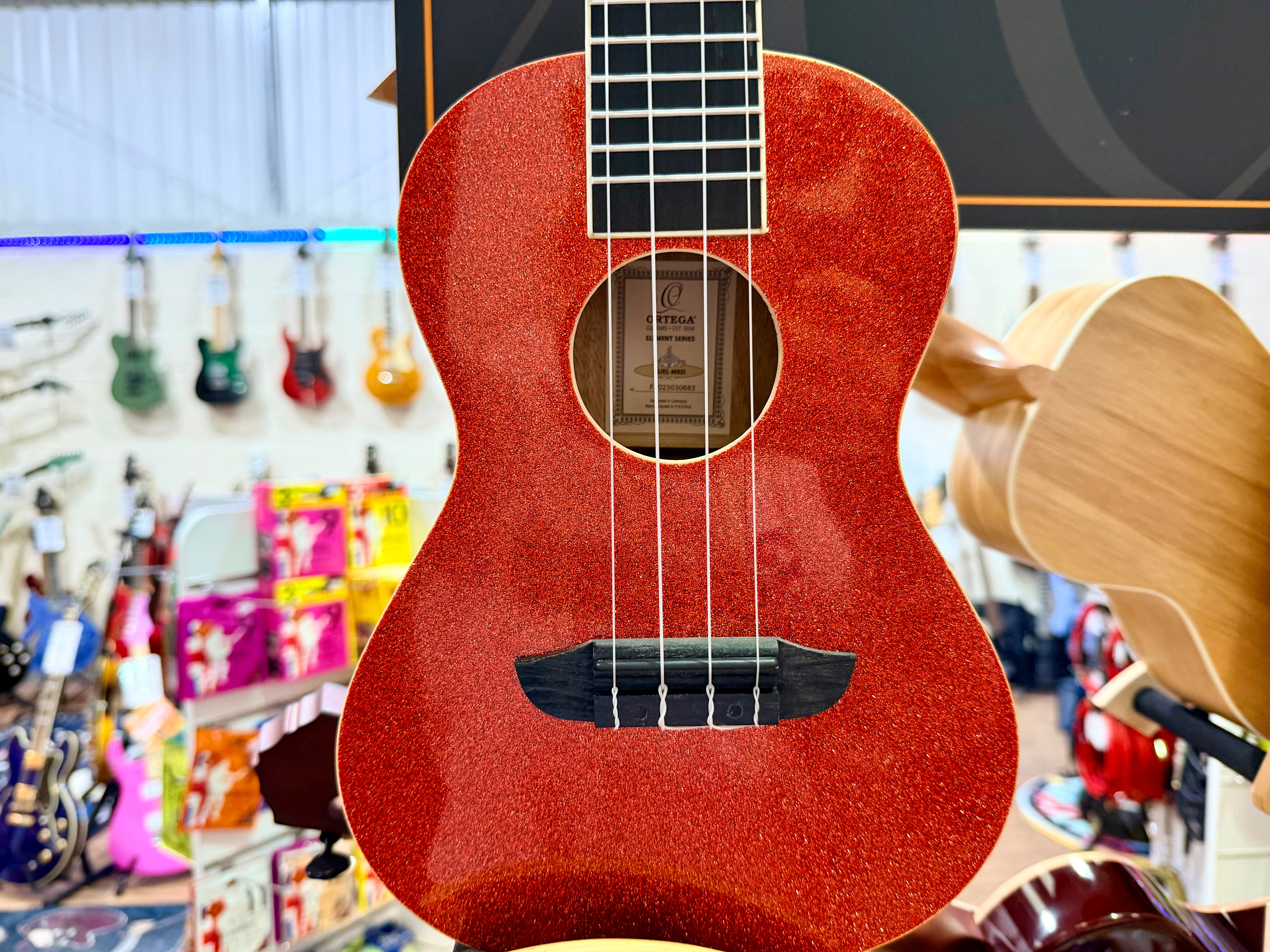 🔥NEW 2025🔥 Ortega Concert Ukulele~ Element Series Metallic Red Sparkle~ Gig Bag