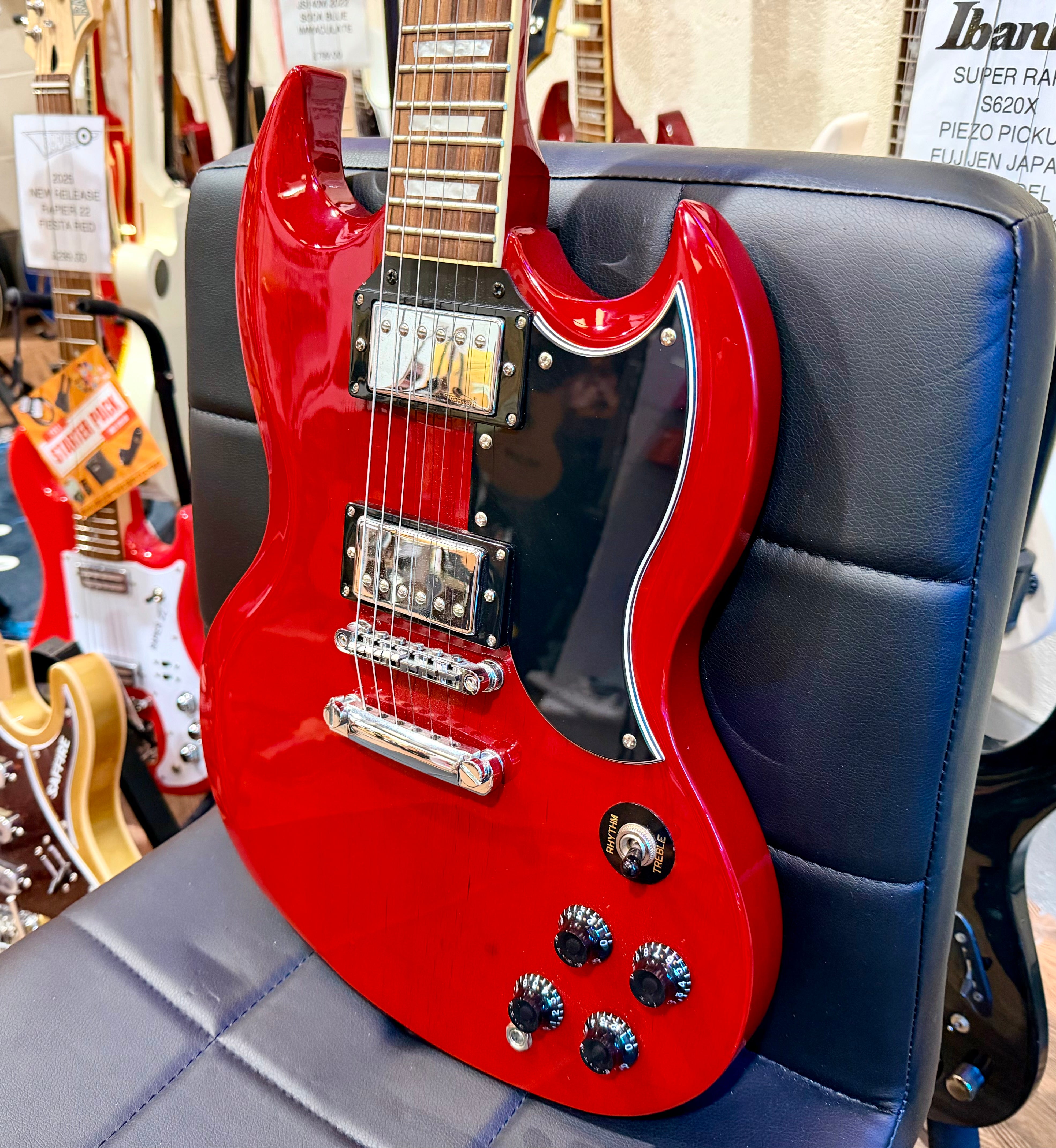 🍒 Vintage VS6 Reissued Electric Guitar~ Cherry Red~ SG Style 🍒