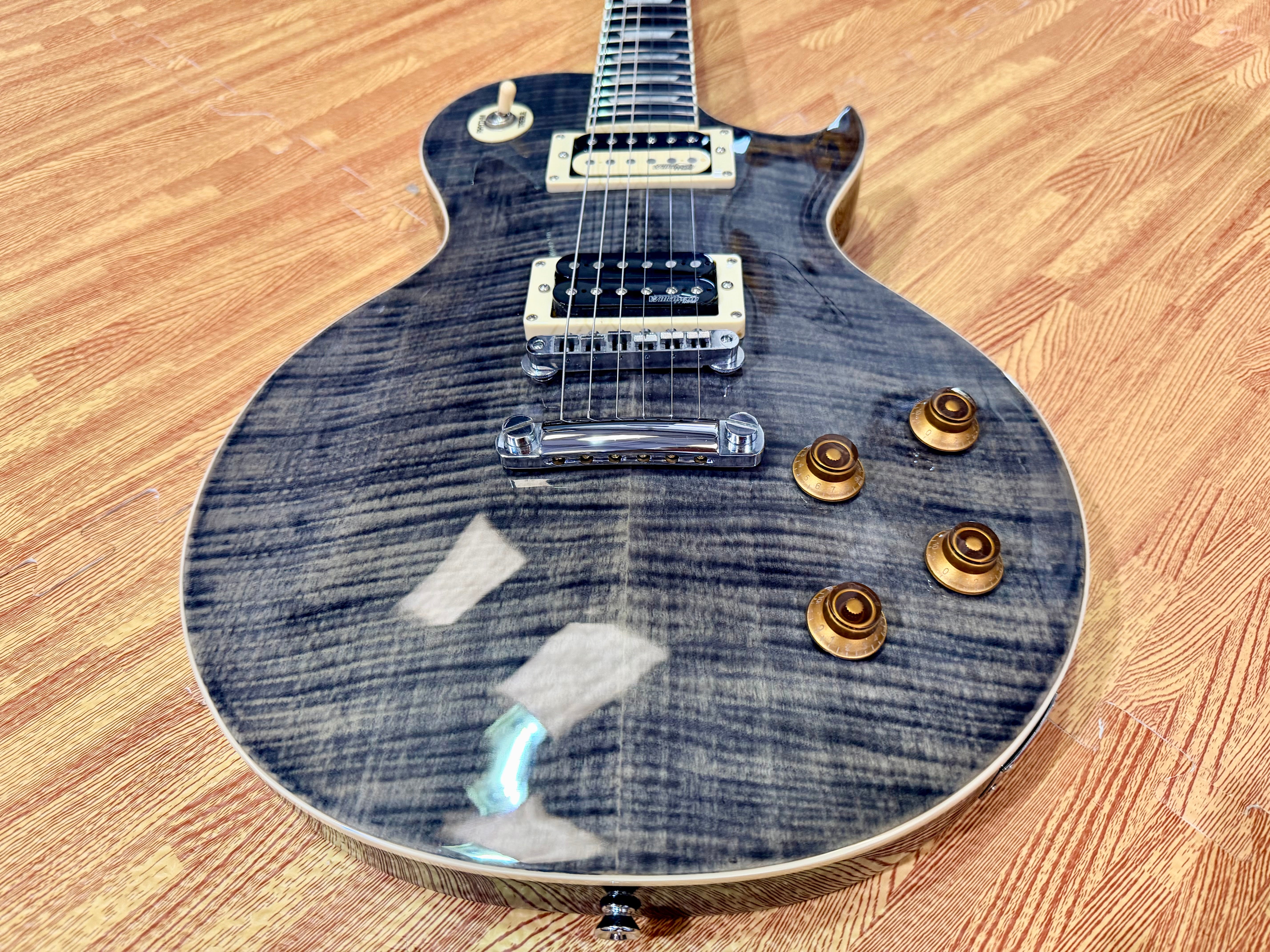 🔥MINT🔥 Vintage V100T BK ReIssued Series Electric Guitar~ Flamed Thru Black LP!