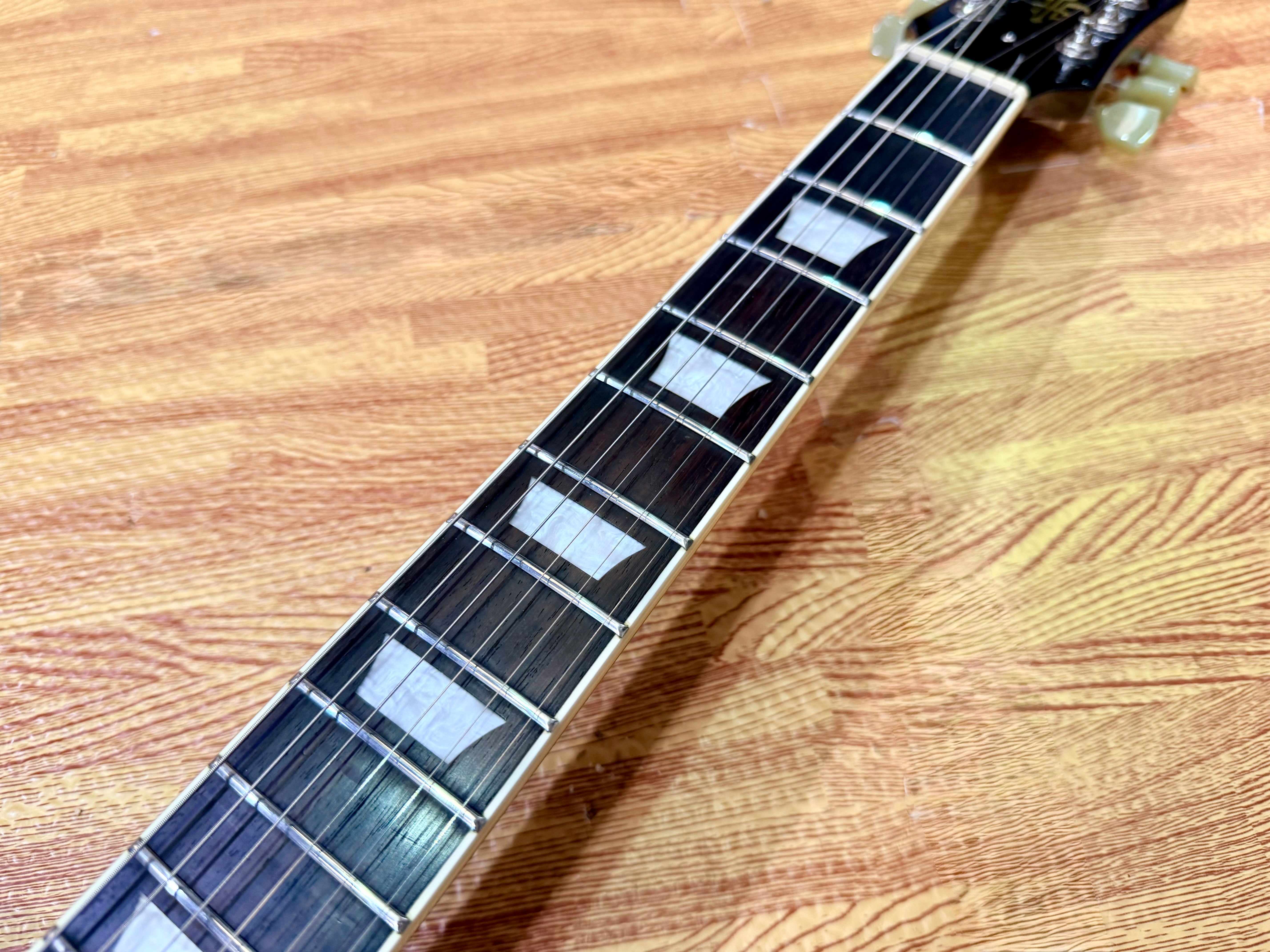 🔥MINT🔥 Vintage V100T BK ReIssued Series Electric Guitar~ Flamed Thru Black LP!