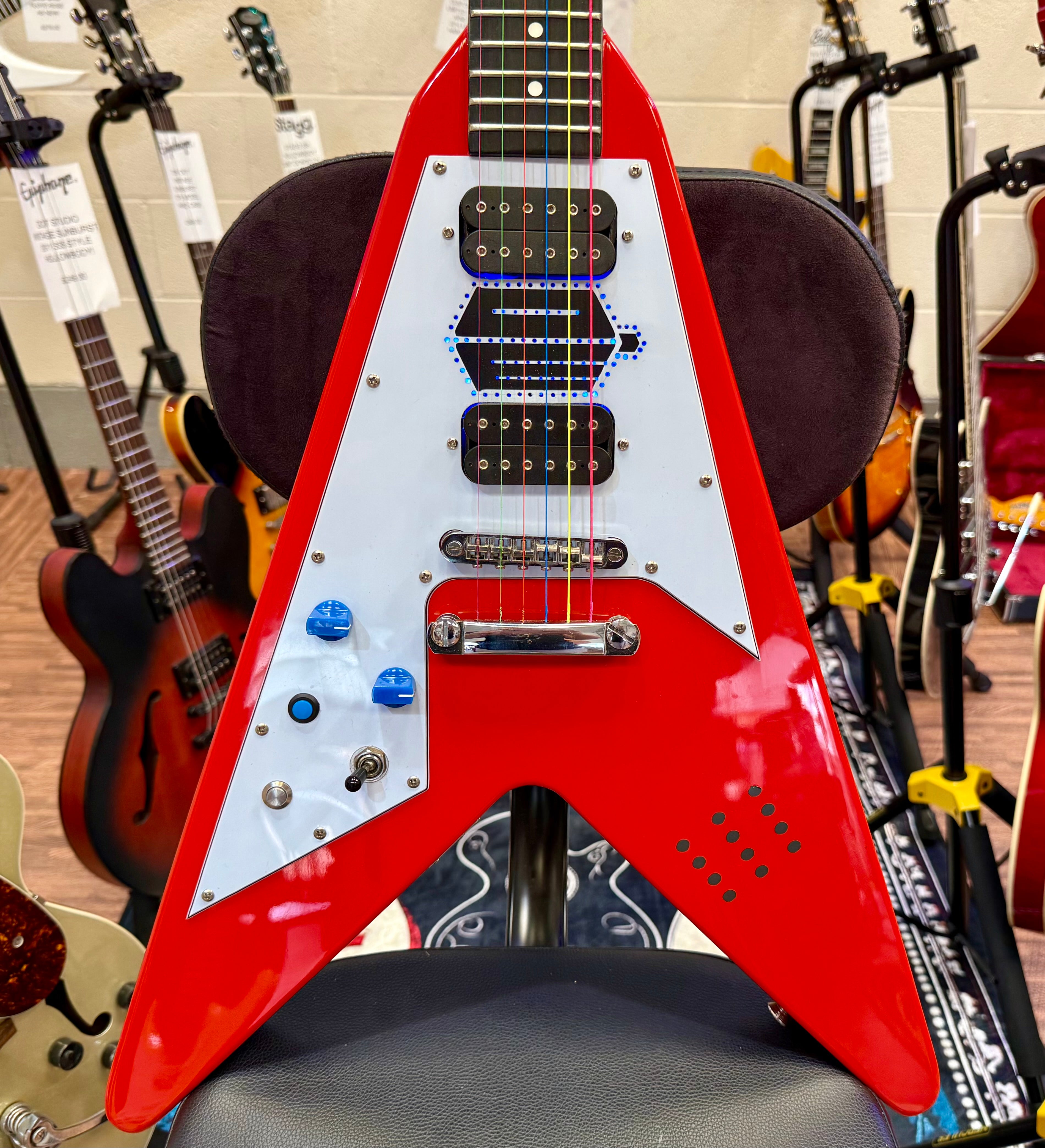 🔥DR WHO🔥 Custom Flying V Left Handed Guitar~ Doctor Who Tardis Lights~ Lefty!