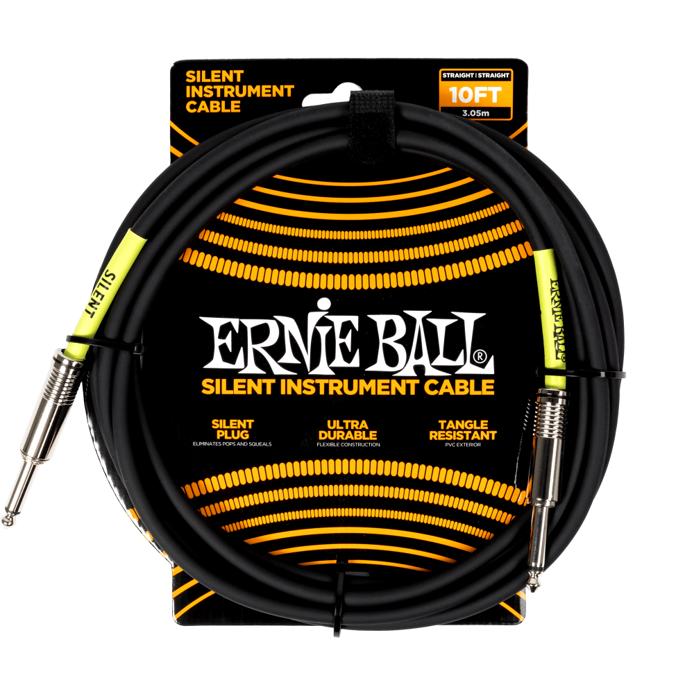 Ernie Ball Silent Instrument Cable 10ft- Black Straight/Straight