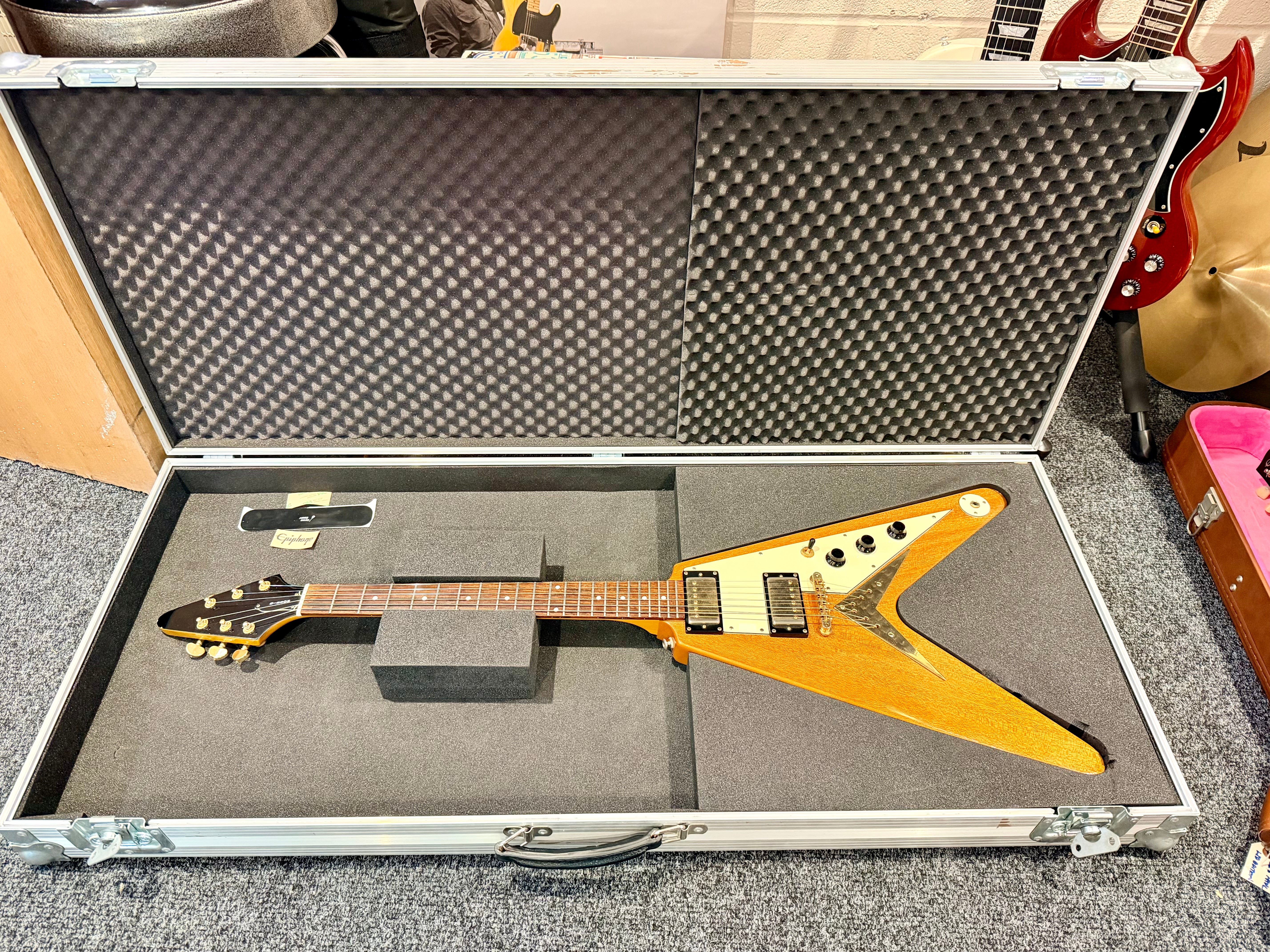 🔥2003 RARE🔥 Epiphone Korina Flying V ’58 Reissue~ Unsung Korea + Flight Case!