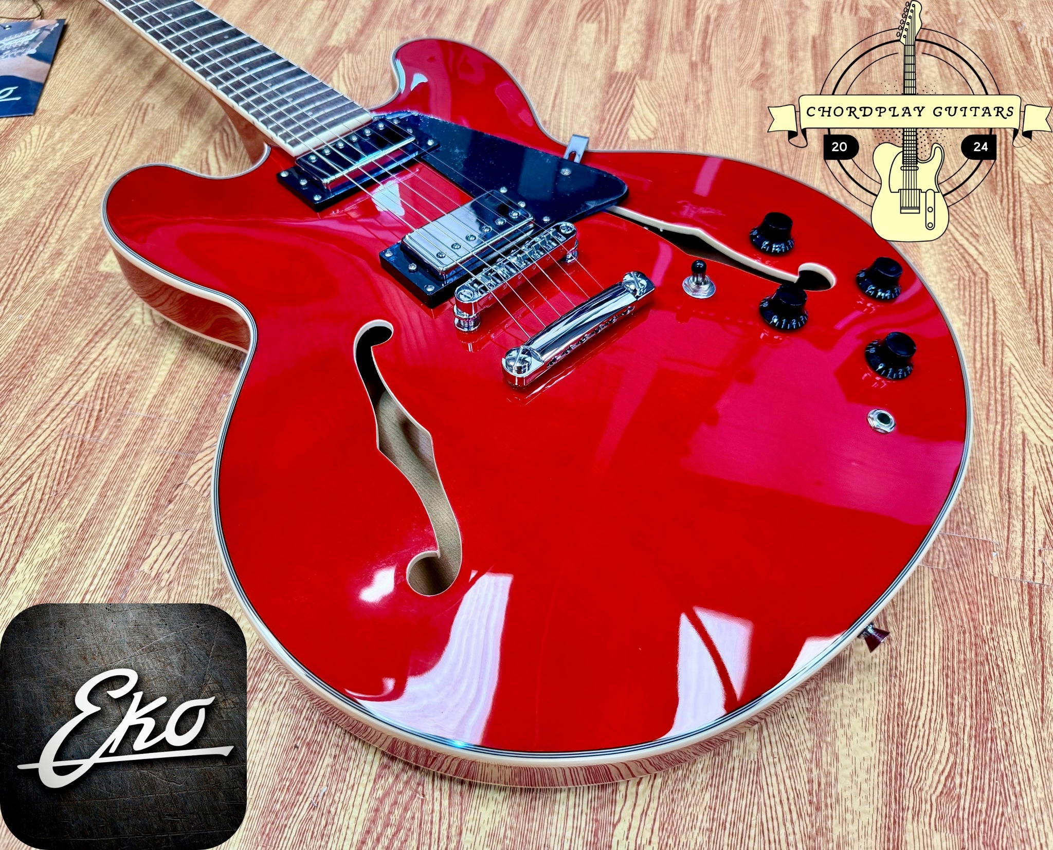 🍒LATEST 2026🍒 EKO Fusion Cherry Red Semi-Hollow Electric Guitar~ 335 Style!