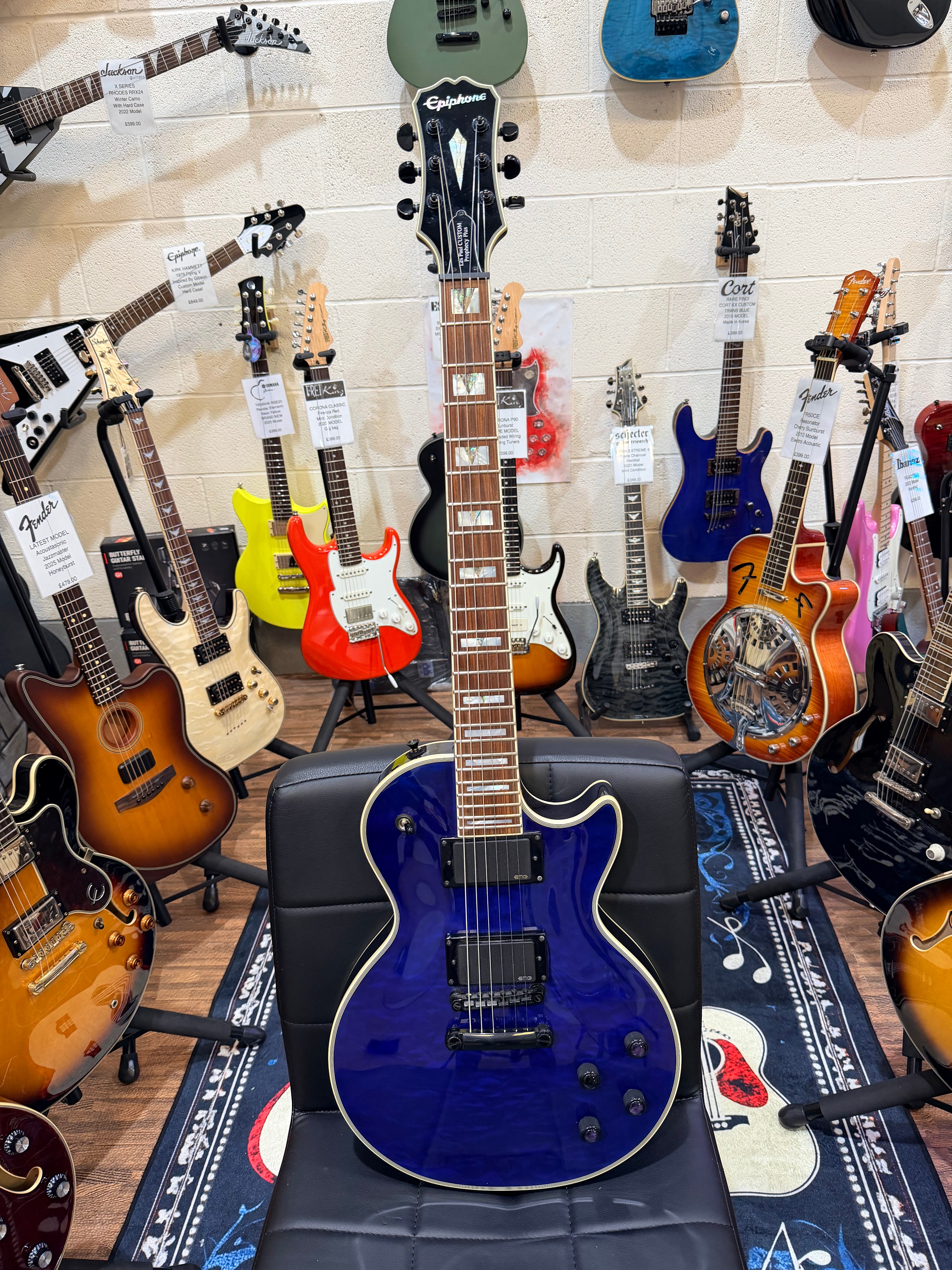 🔥2019🔥 Epiphone Les Paul Prophecy Custom Plus EX~ Midnight Sapphire~ EMG P’Ups
