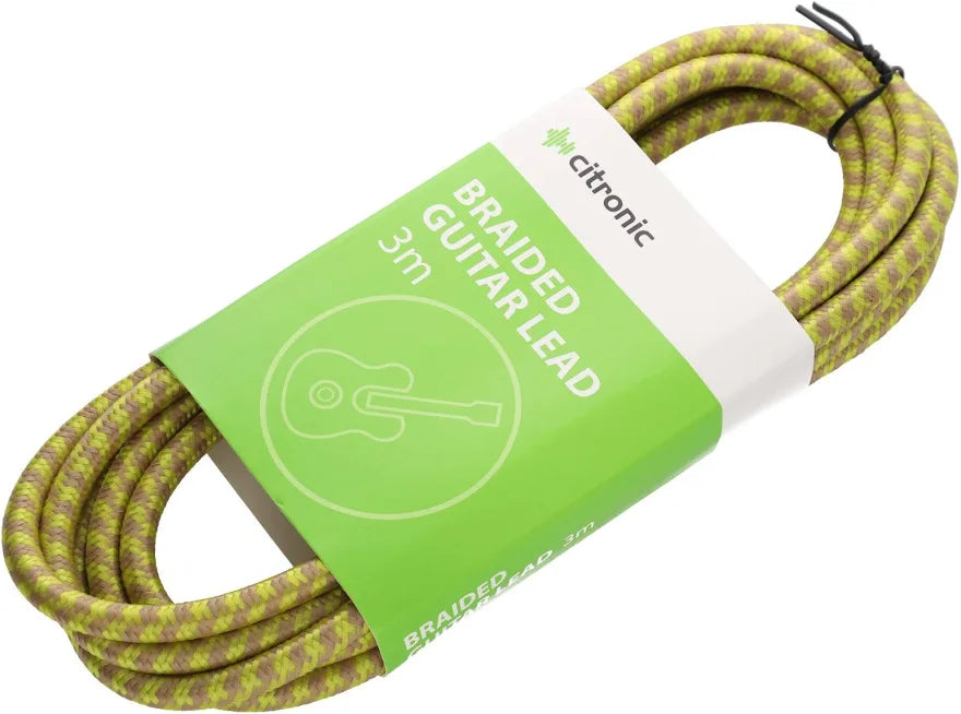 Citronic Braided Instrument Cable Straight/Angle Guitar Lead- Tweed 3m