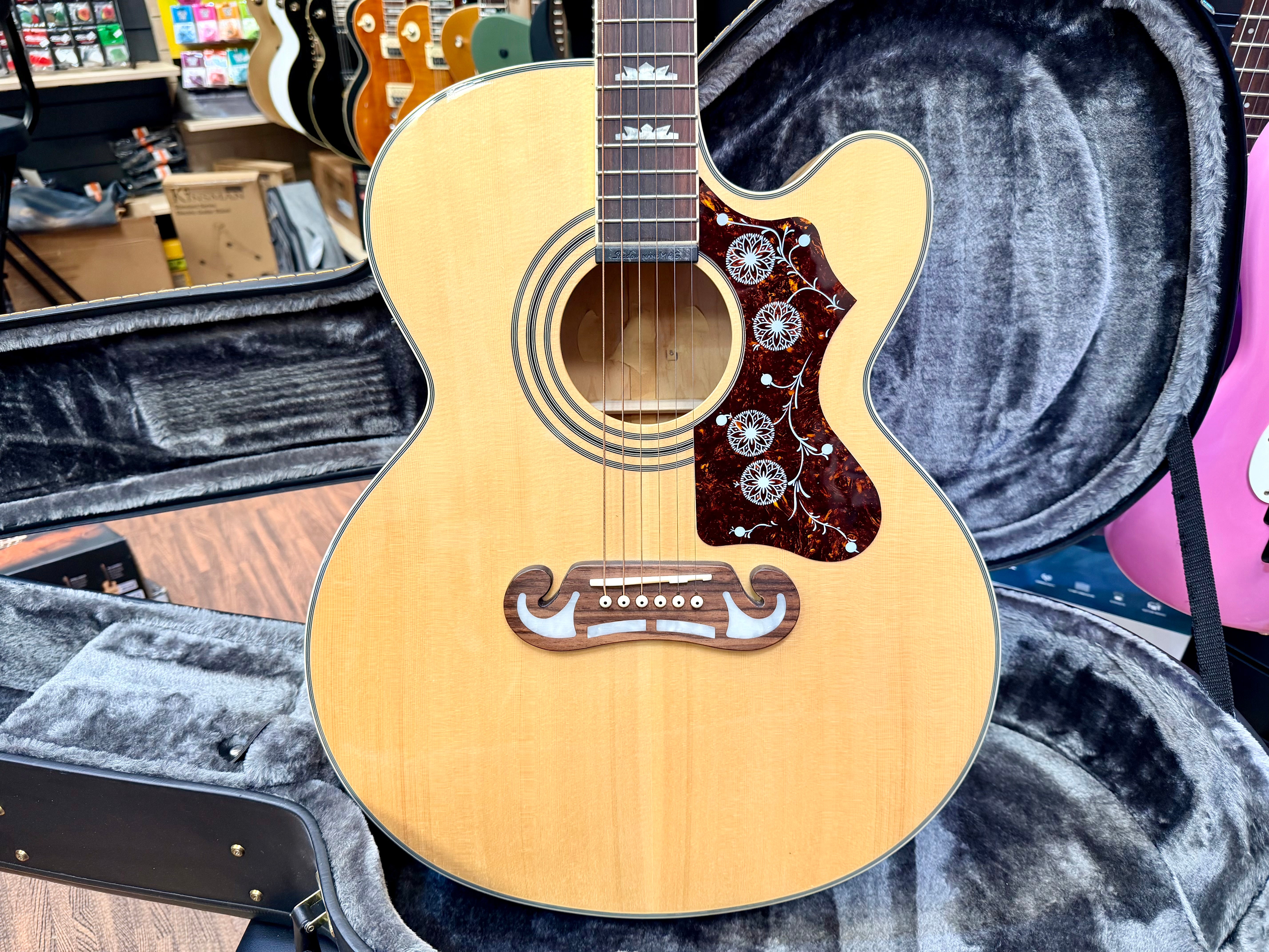 ✨MINT✨ Epiphone EJ-200SCE Jumbo Electro Acoustic~ Natural~ Esonic 2 + H/Case!