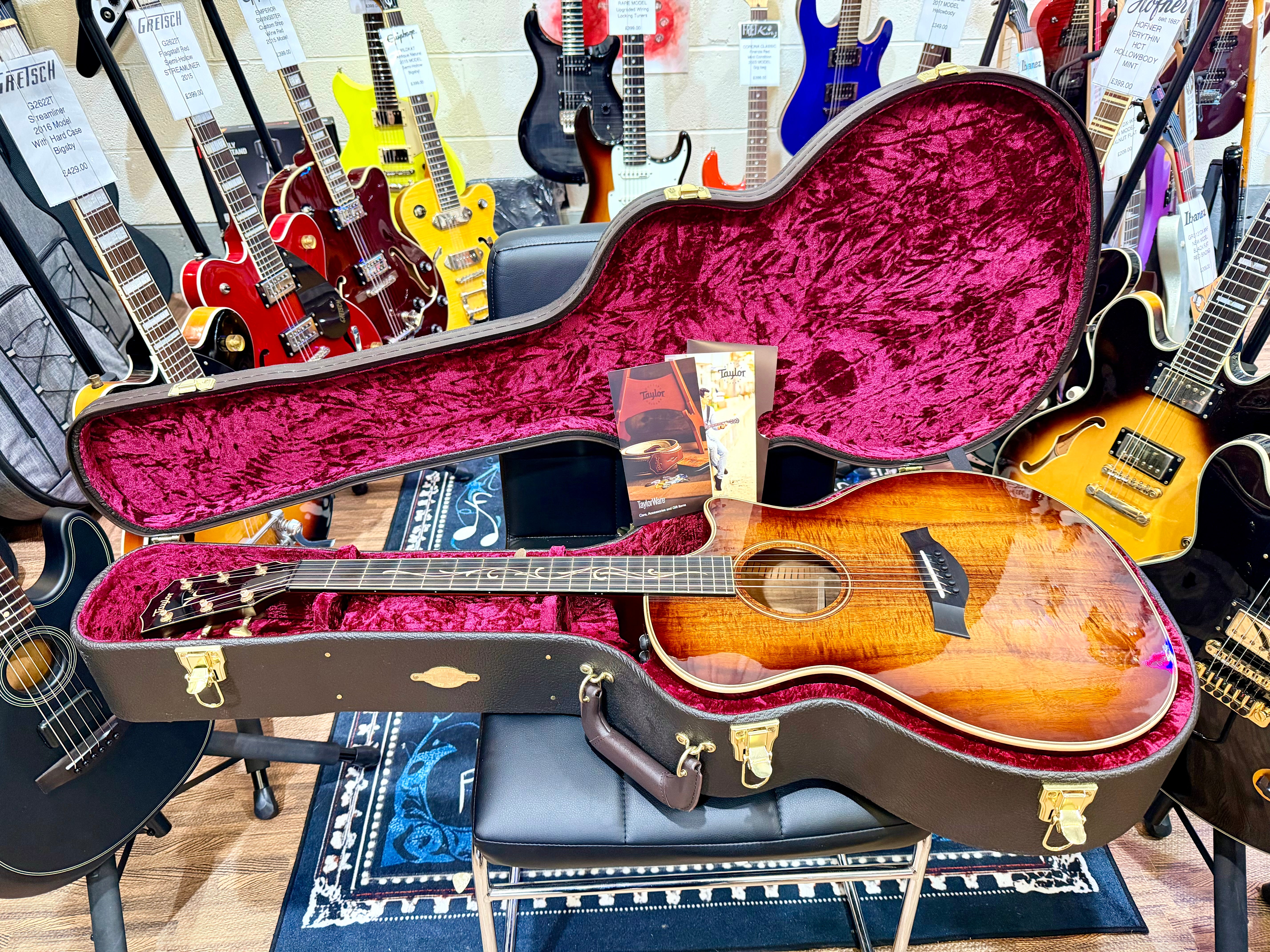 🔥HAWAIIAN KOA🔥 2022 Taylor K24ce~ V-Class~ Shaded Edgeburst~ USA + Hard Case!