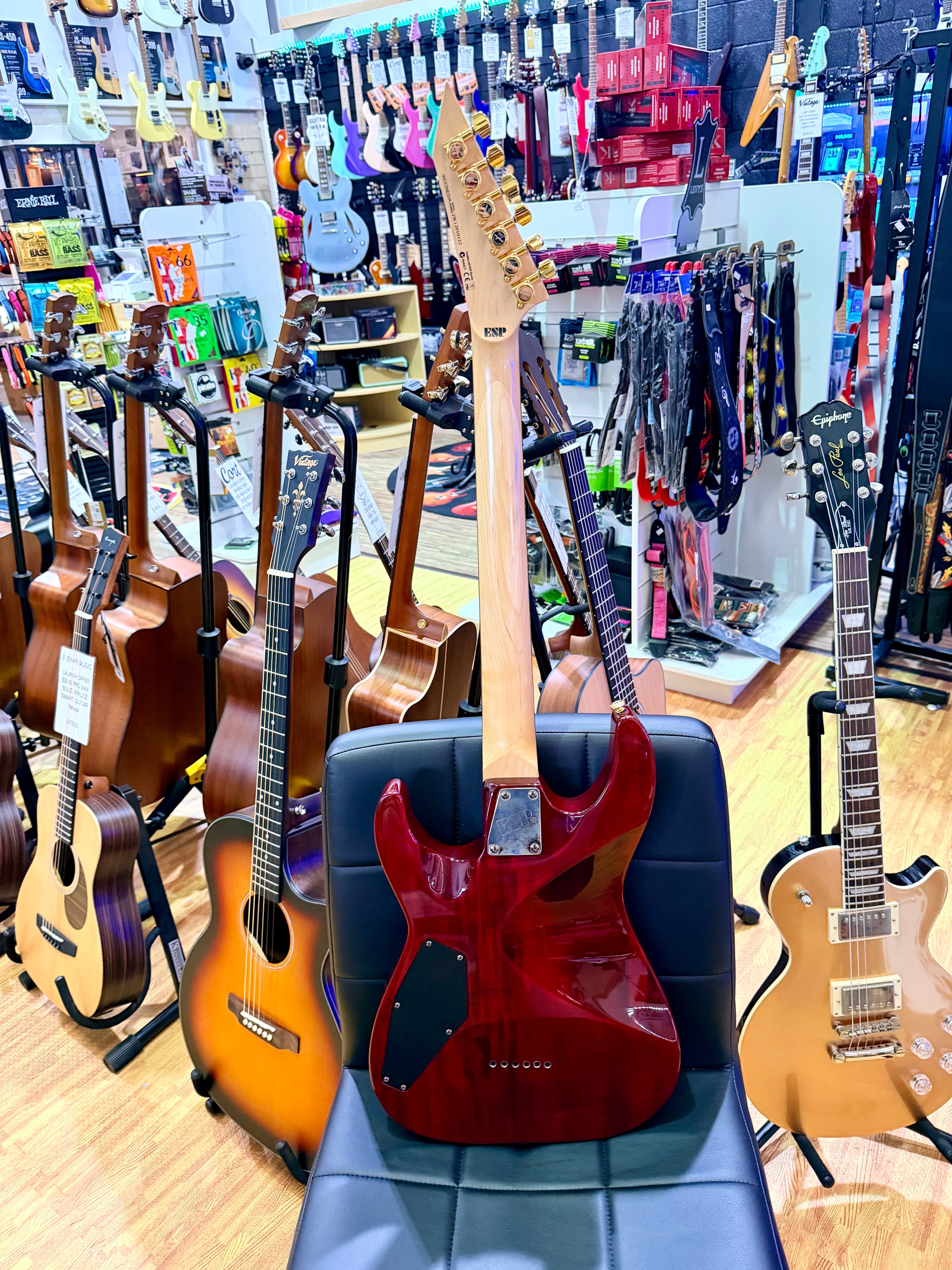 π₯2012π₯ ESP LTD MH-100QM NT See Thru Black Cherry~ Gold Hardware Guyker Lockers